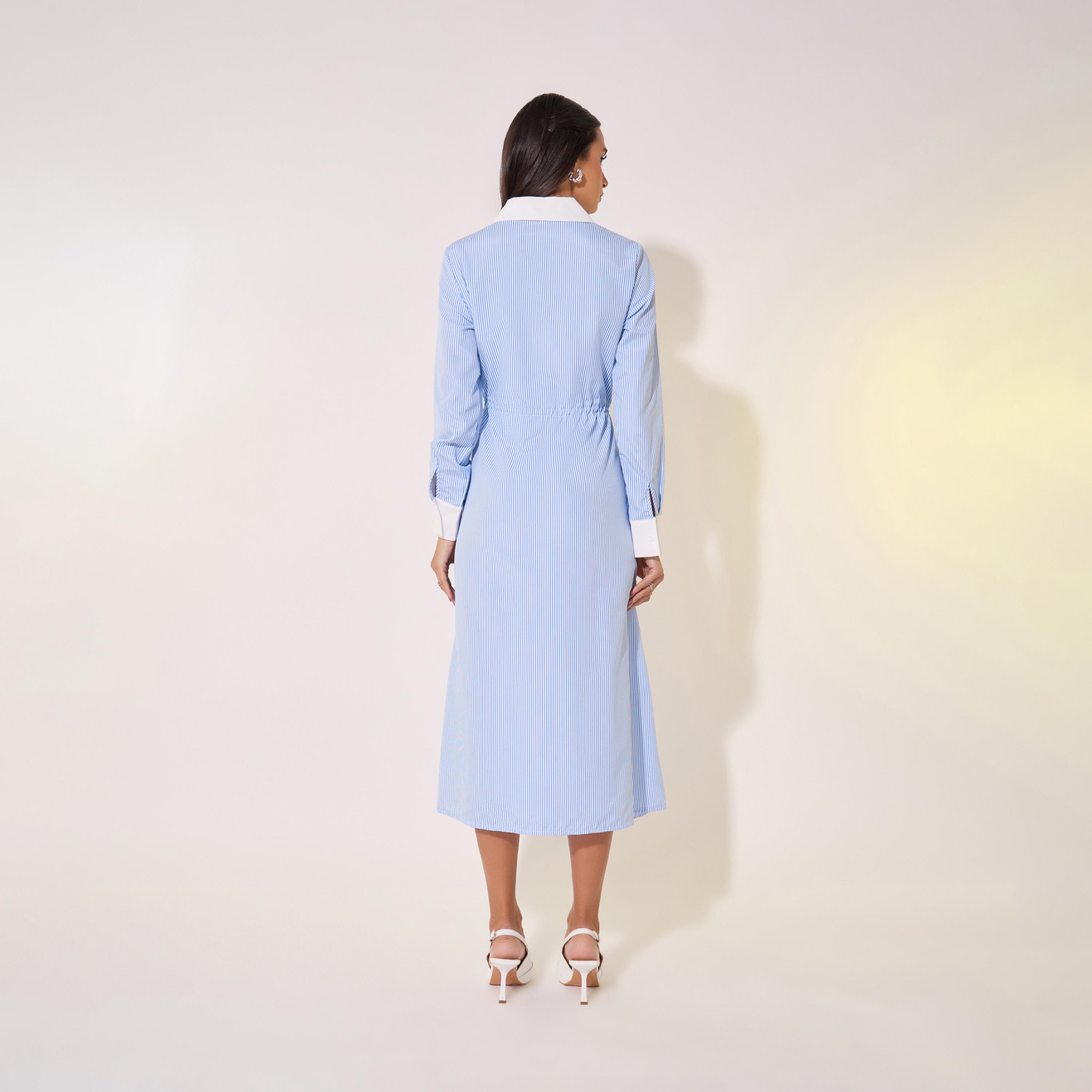 Take Two Striped Waist Tie Detail Shirt Midi Dress-women-clothing-dresses-image-6
