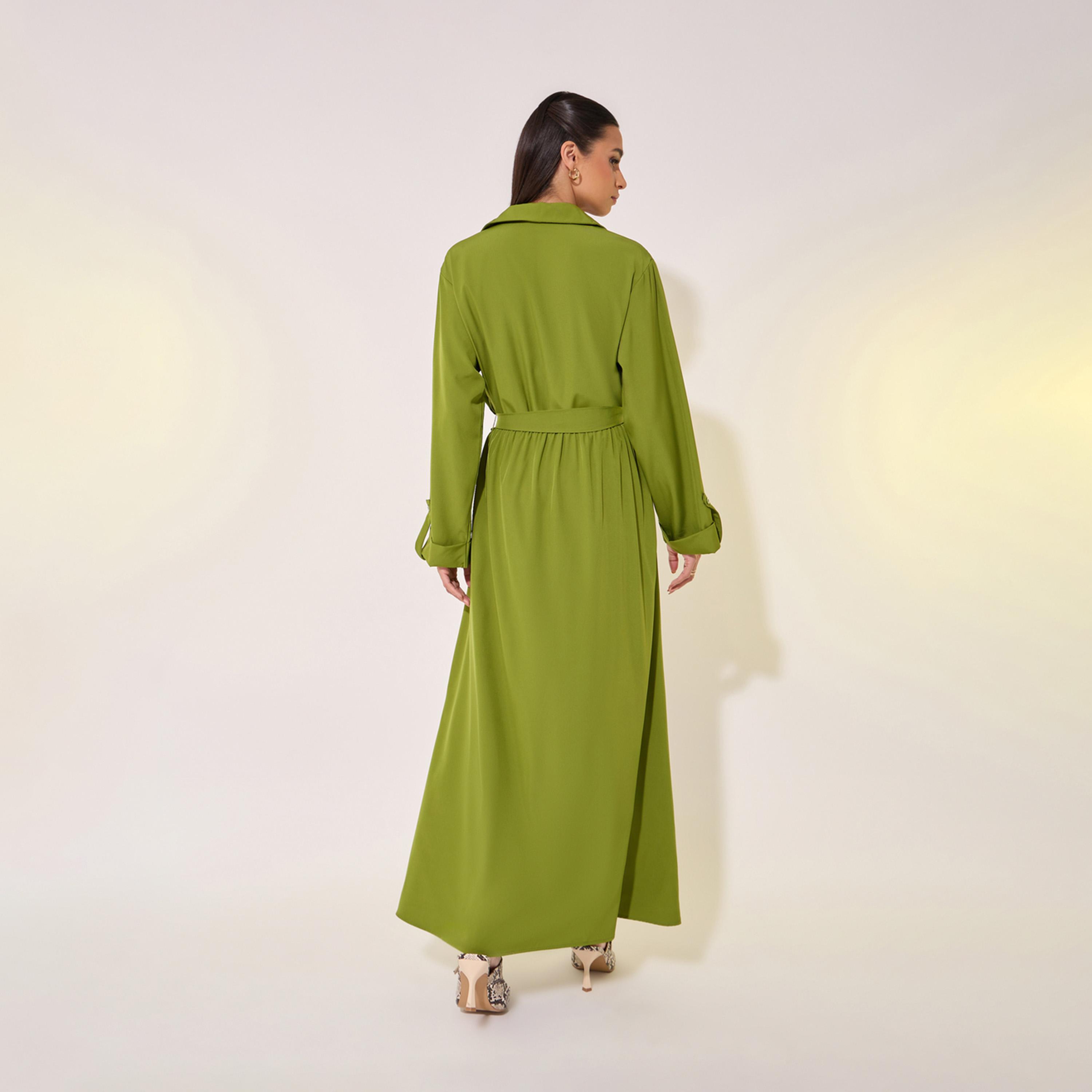 Take Two Solid Front Half Zipper Maxi Dress with Waist Tie Detail-women-clothing-dresses-image-6