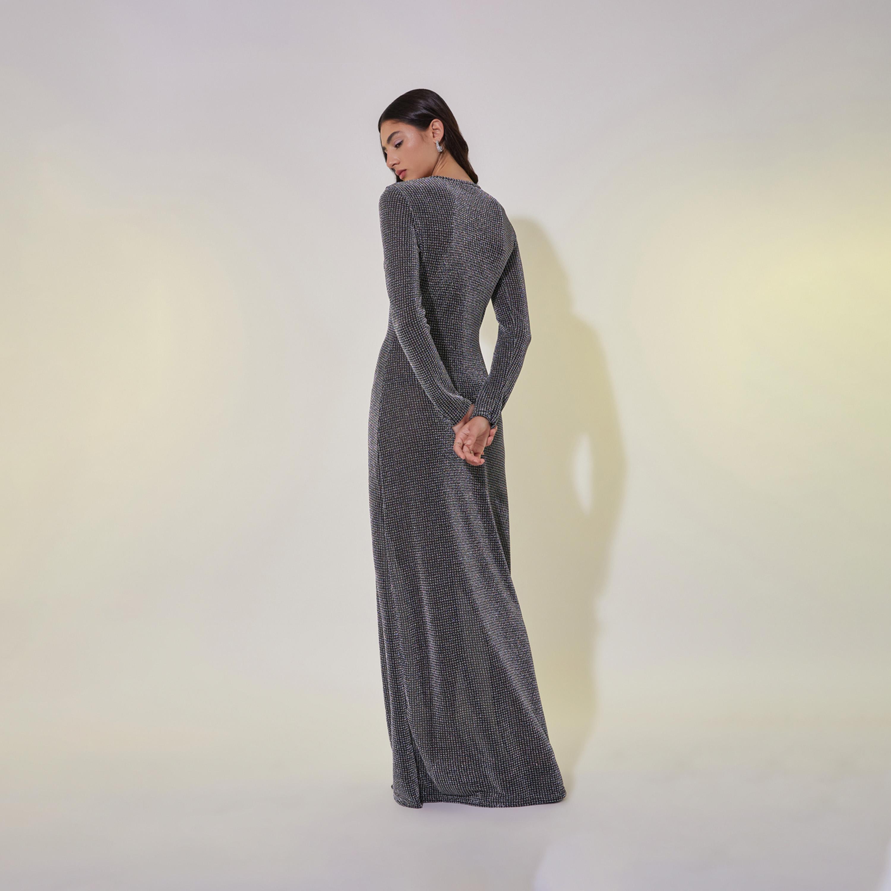 Take Two Metallic Texture Round Neck A-Line Maxi Dress-women-clothing-dresses-image-6