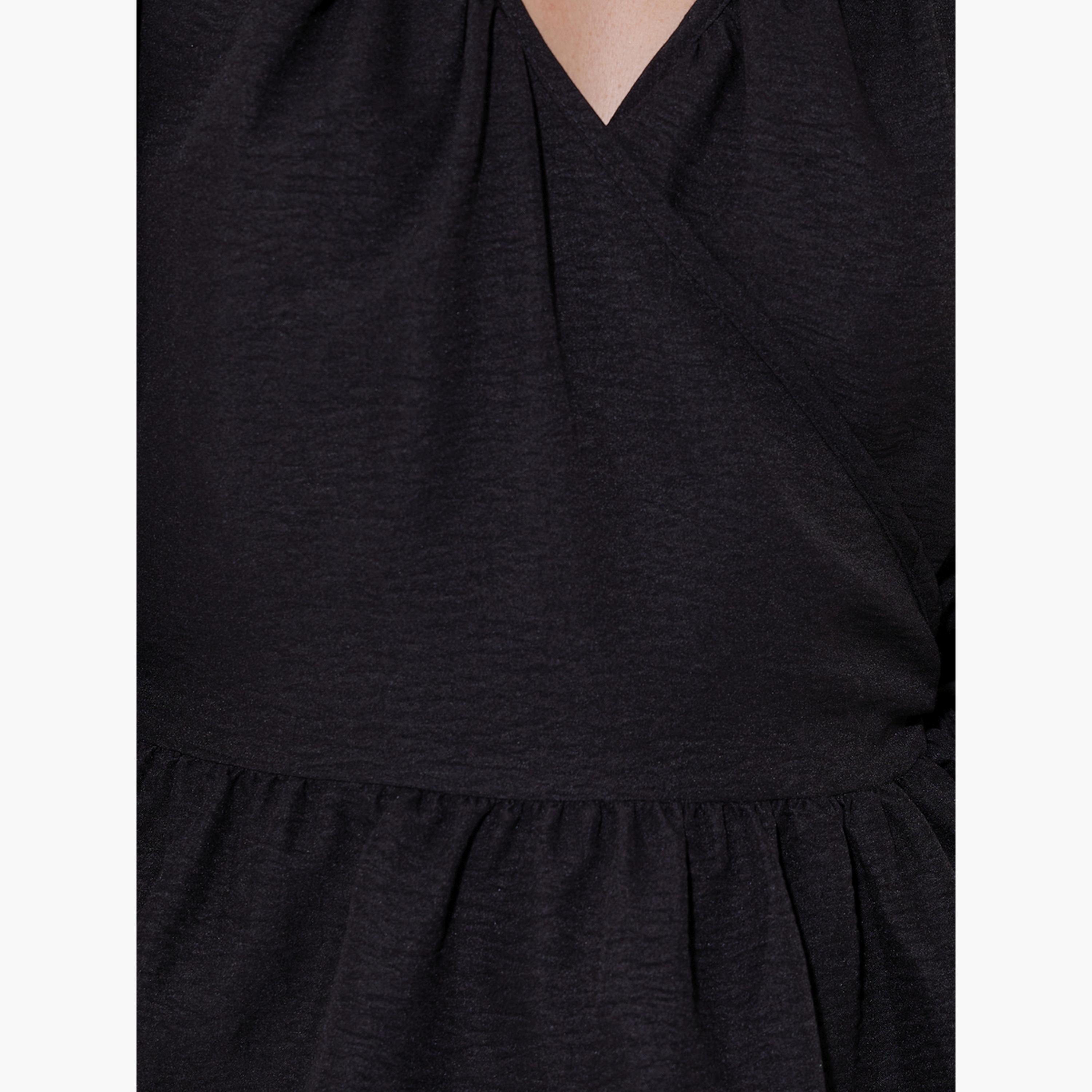 Take Two Solid Balloon Sleeves Ruffled Hem Wrap Top-women-clothing-shirtsandblouses-blouses-image-4