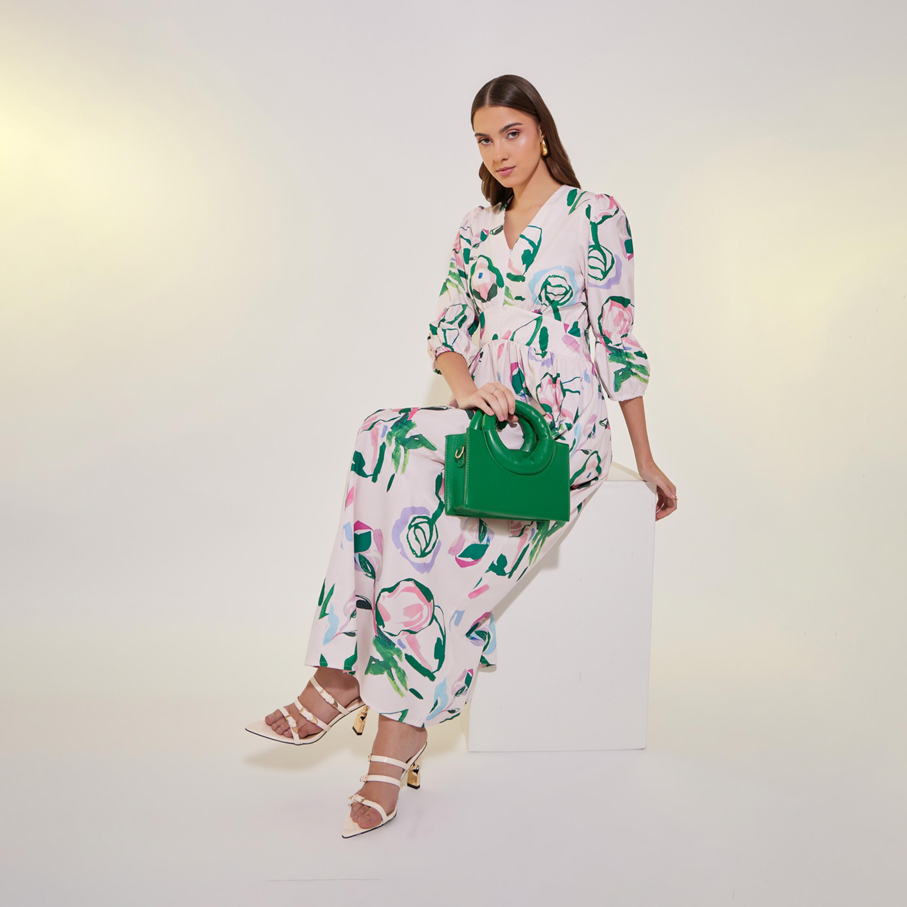 فستان مطبع بزهور وأكمام 3/4-women-clothing-dresses-image-1