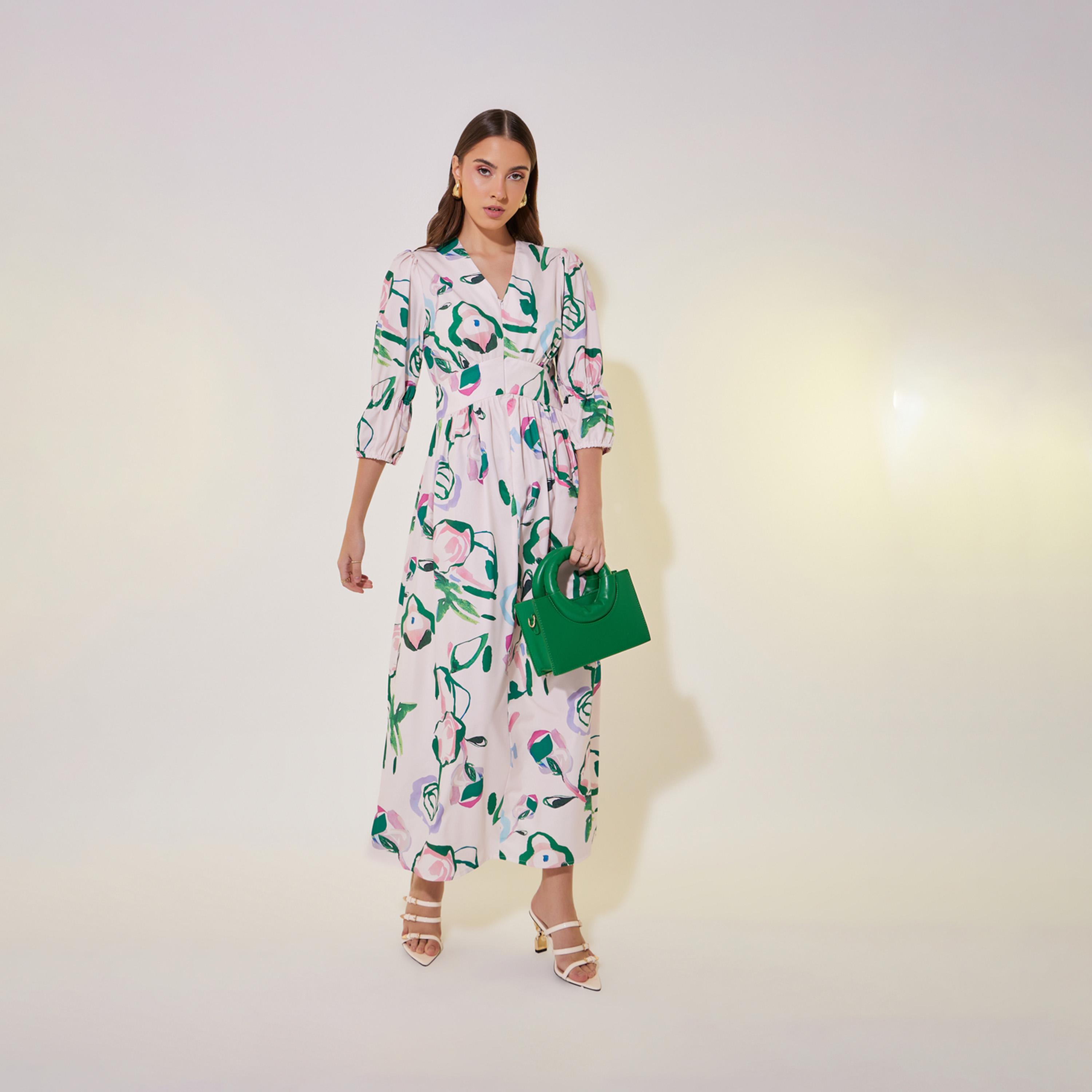 فستان مطبع بزهور وأكمام 3/4-women-clothing-dresses-image-2