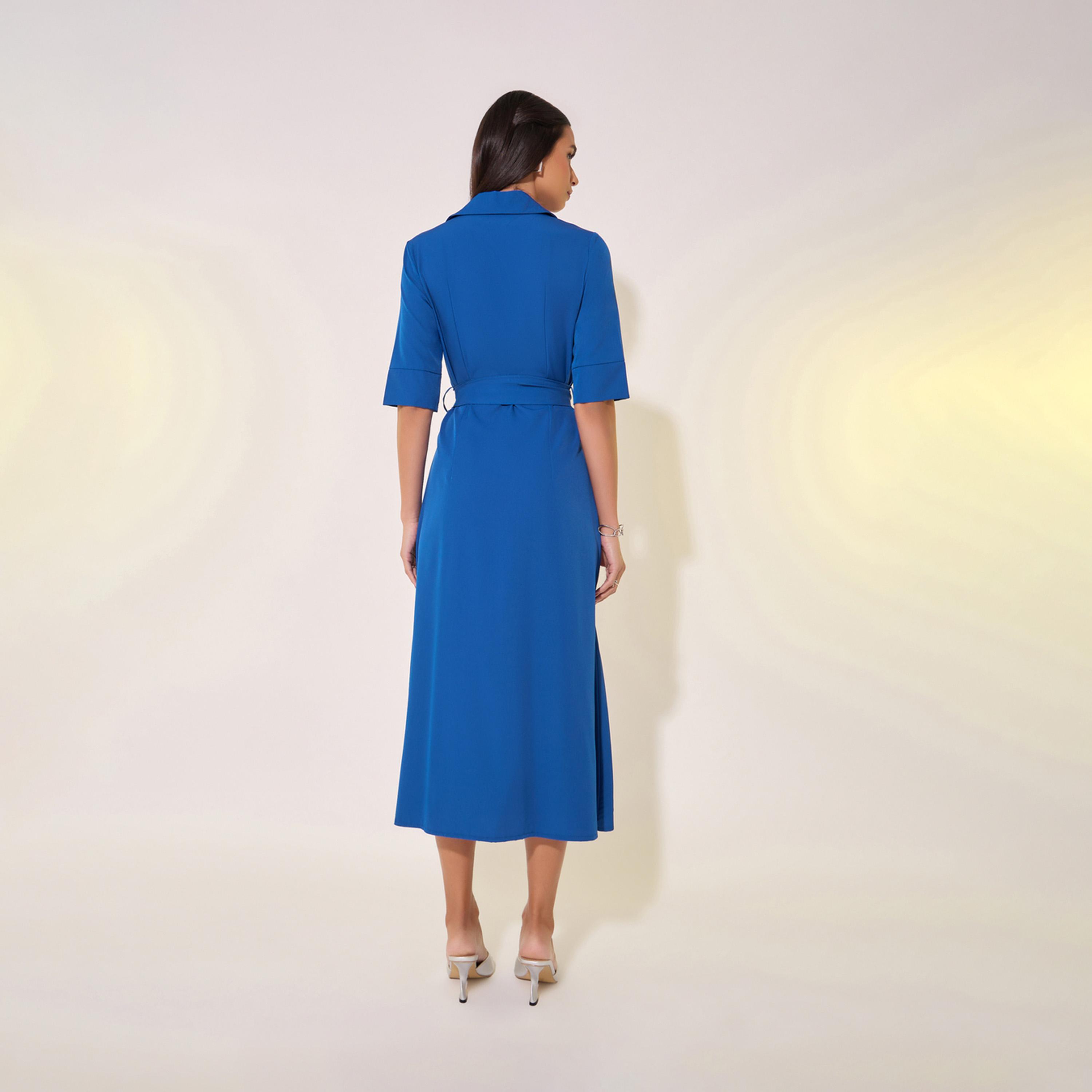 Take Two Solid Collared Shirt Midi Dress with Waist Tie Detail-women-clothing-dresses-image-6