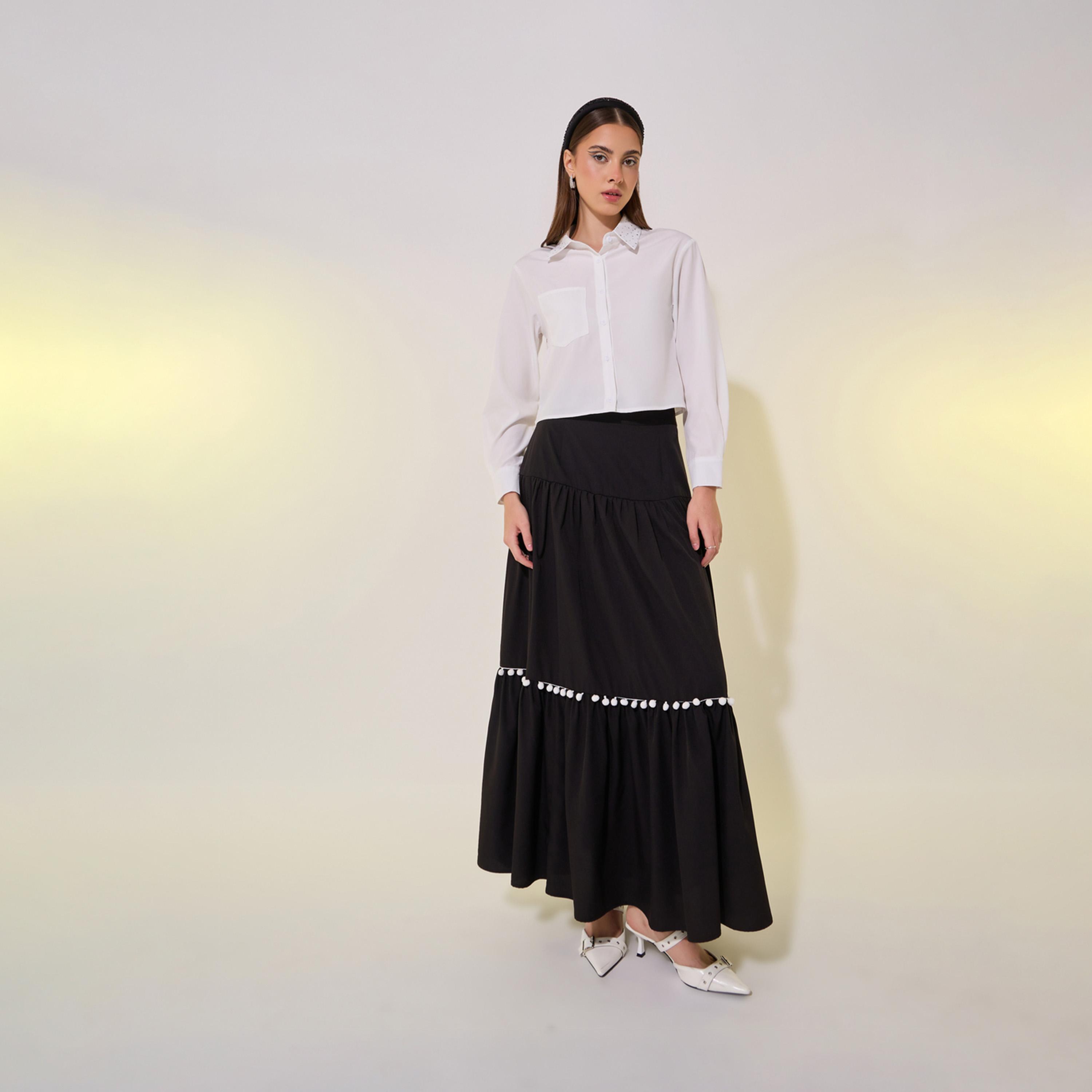 Take Two Solid Bombom Tassels Detail Maxi Skirt-women-clothing-bottoms-skirts-image-1