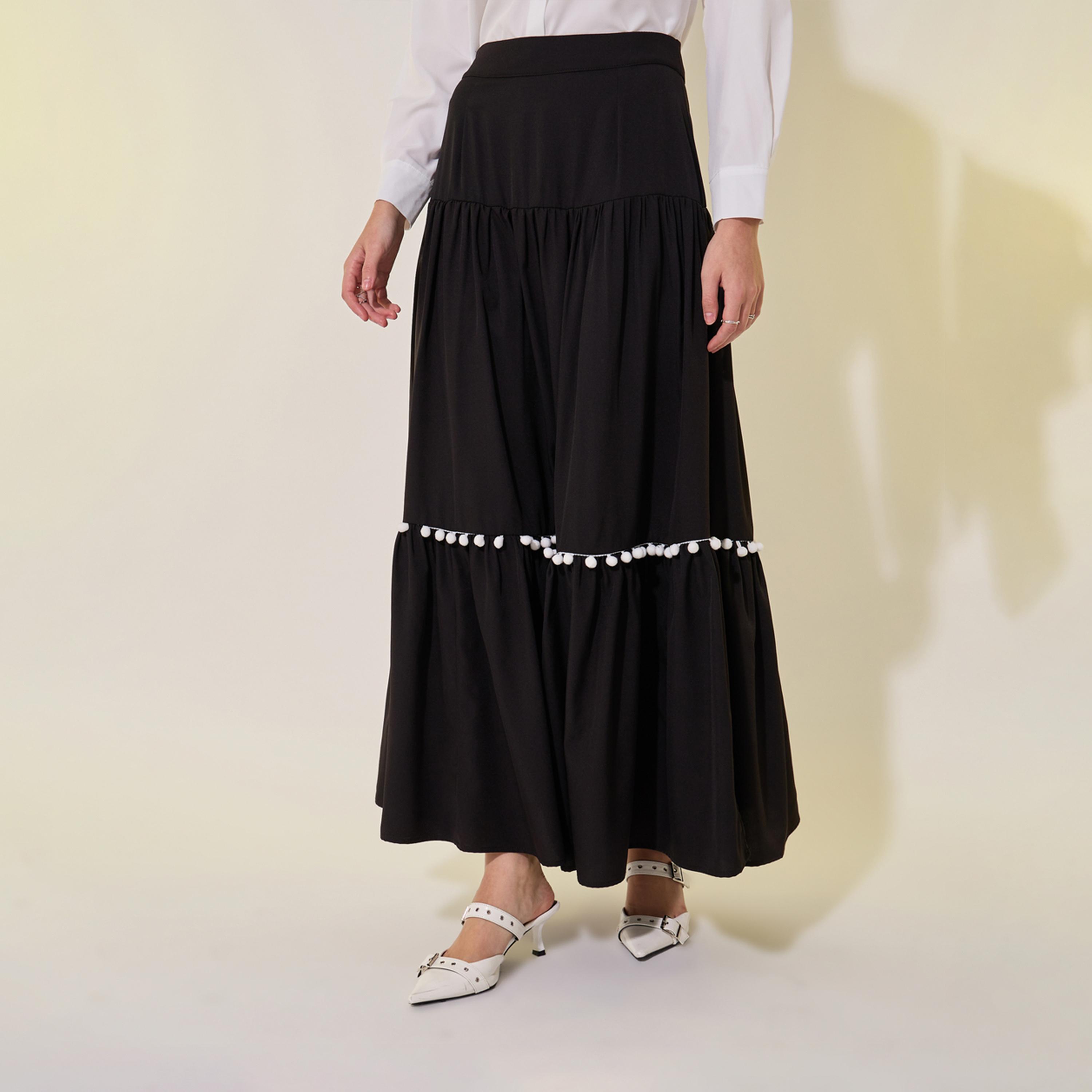 Take Two Solid Bombom Tassels Detail Maxi Skirt-women-clothing-bottoms-skirts-image-2