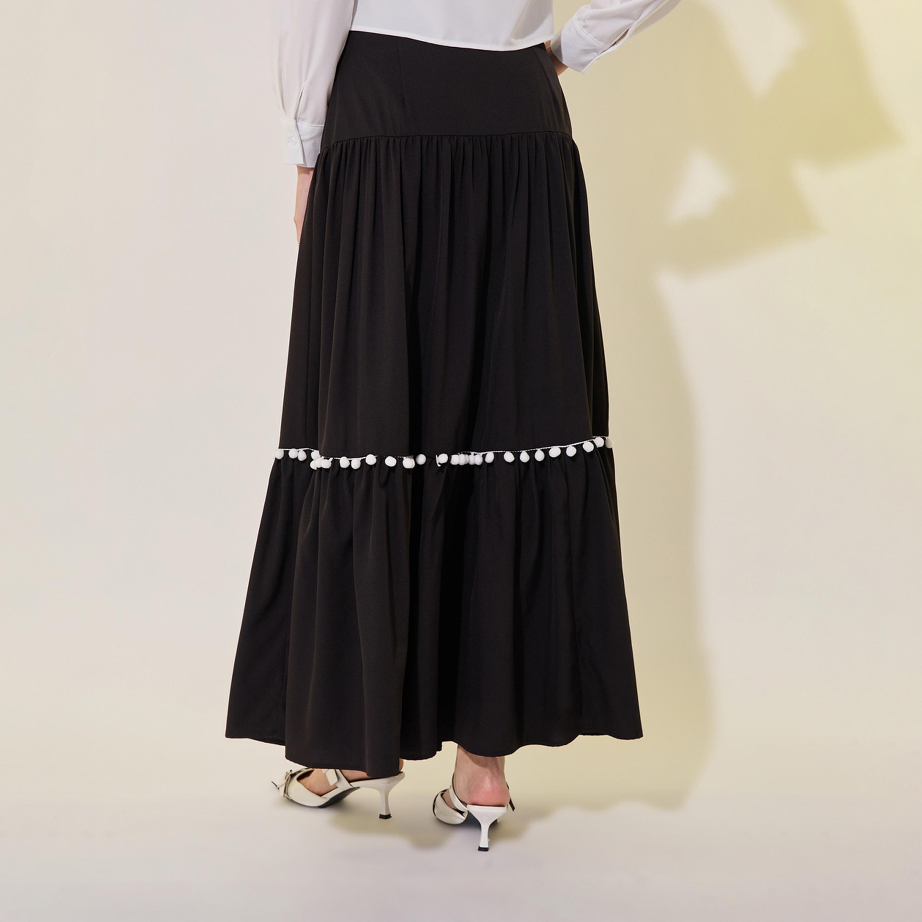 Take Two Solid Bombom Tassels Detail Maxi Skirt-women-clothing-bottoms-skirts-image-4