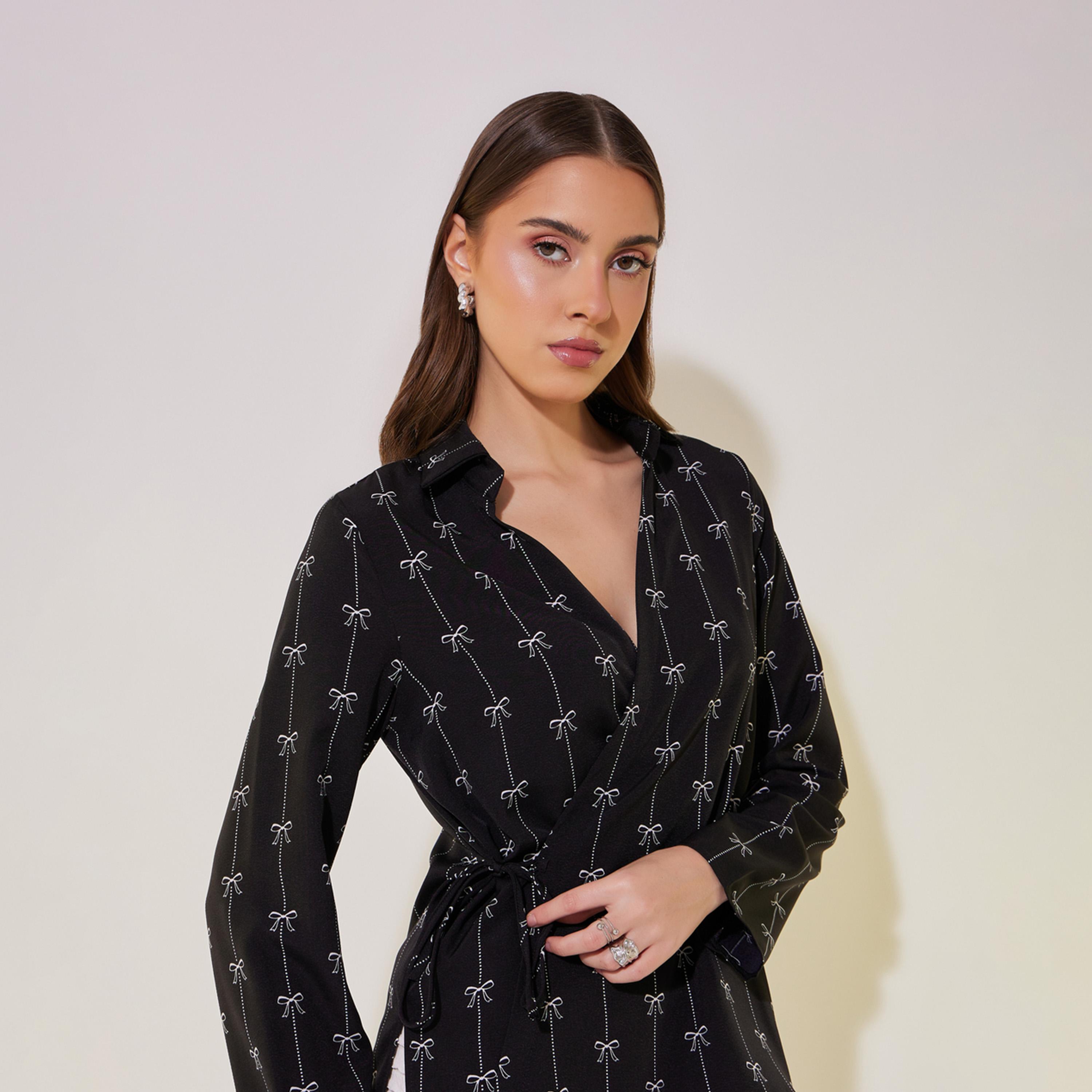 Take Two All-Over Bow Print Long Sleeve Wrap Top-women-clothing-shirtsandblouses-blouses-image-3