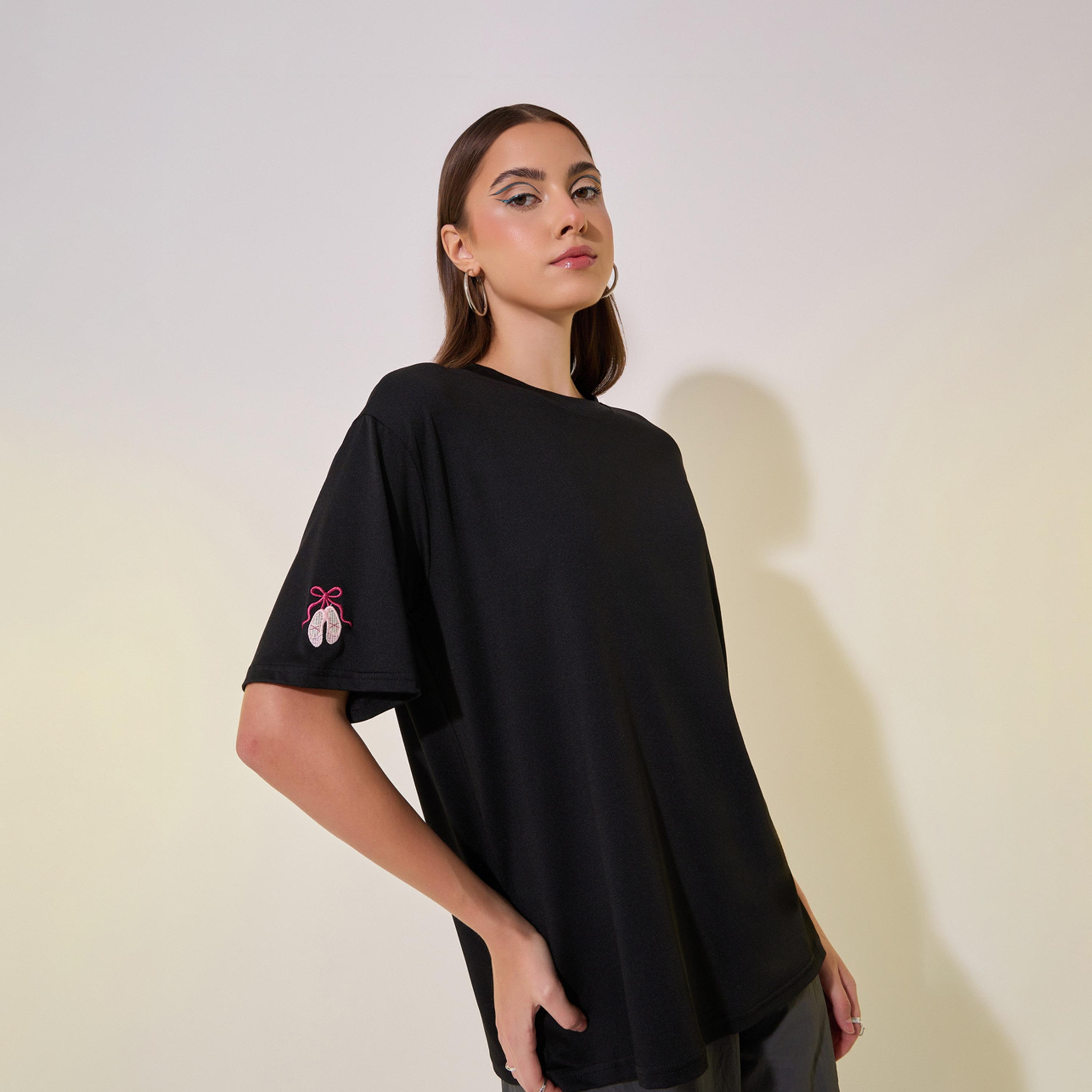 Take Two Embroidered Round Neck Regular Fit T-Shirt-women-clothing-tshirts-image-1