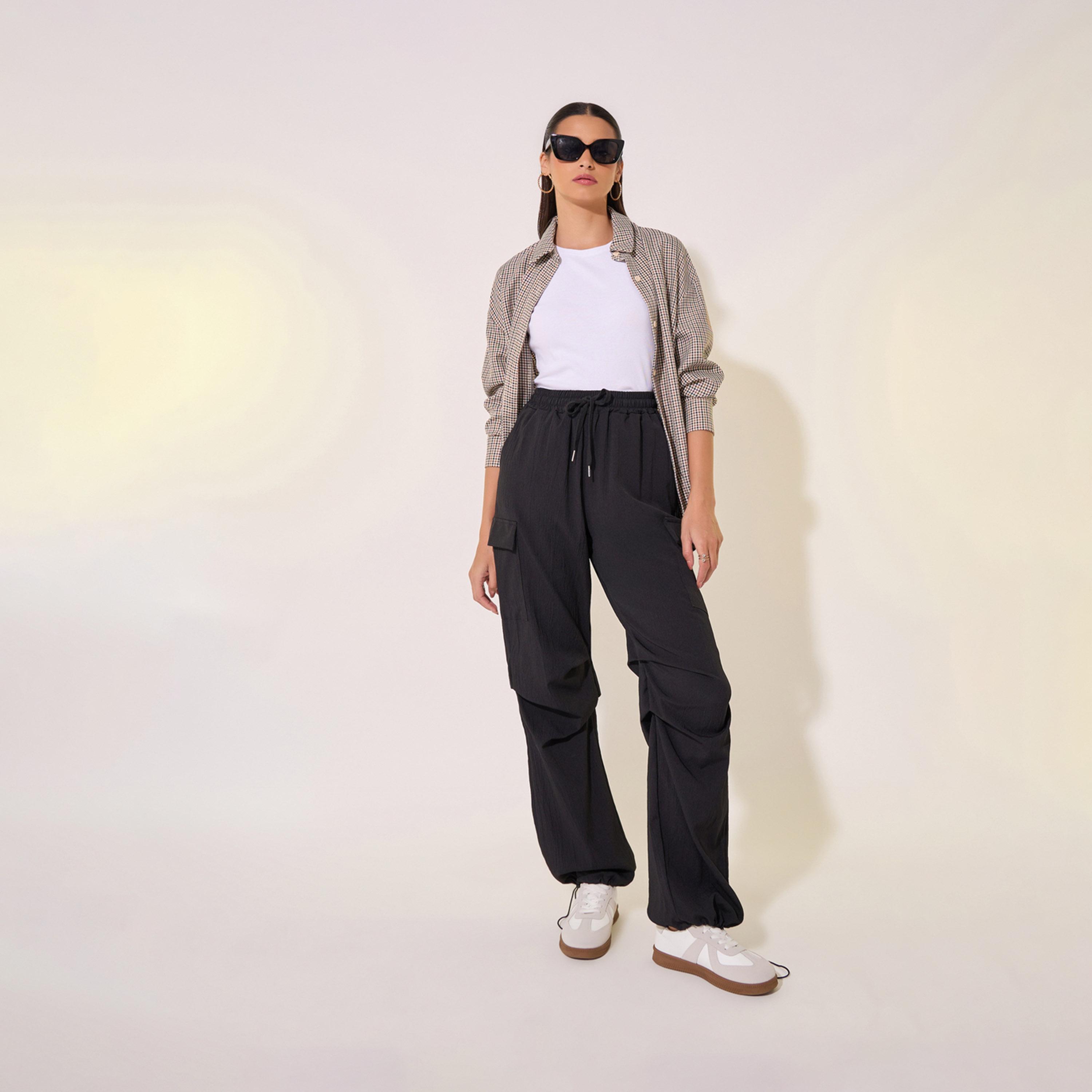 Take Two Solid Mid-Rise Wide Leg Cargo Pants-women-clothing-bottoms-trousers-image-1