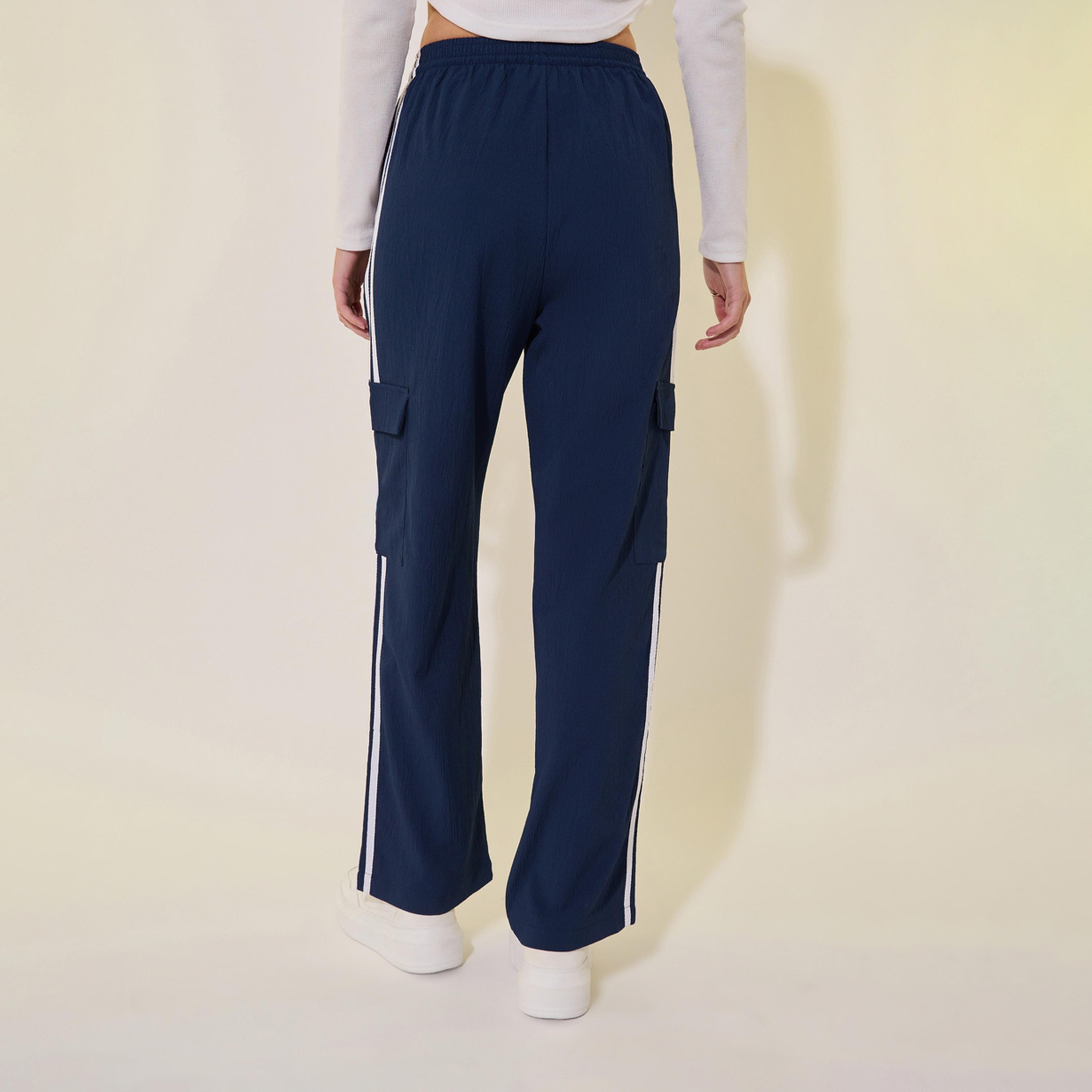 بنطال مخطط بخصر متوسط وأرجل واسعة مع أربطة-women-clothing-bottoms-trousers-image-5
