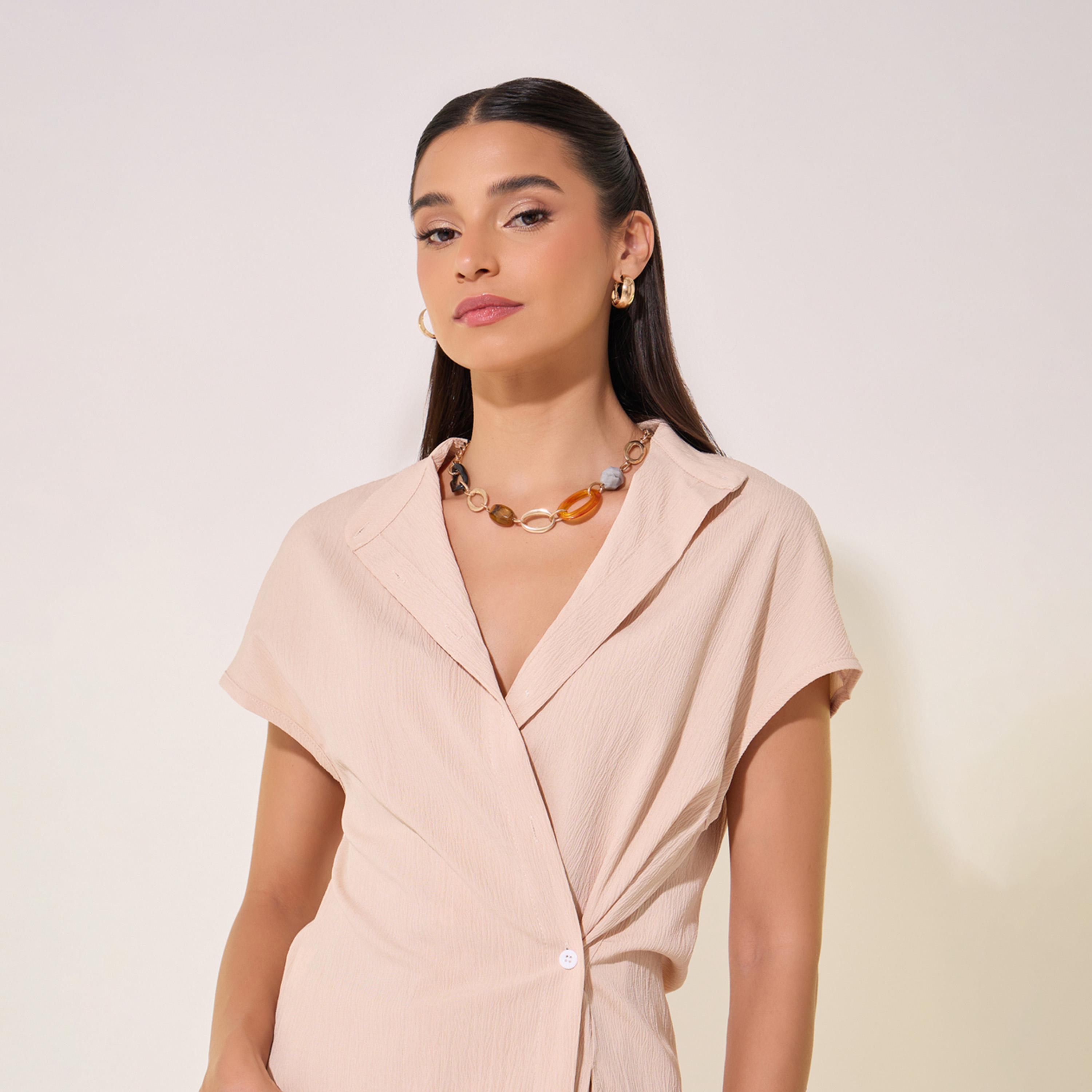 Take Two Solid Wrap Buttoned Shirt and Pants Co-Ords-women-clothing-coordsets-image-4