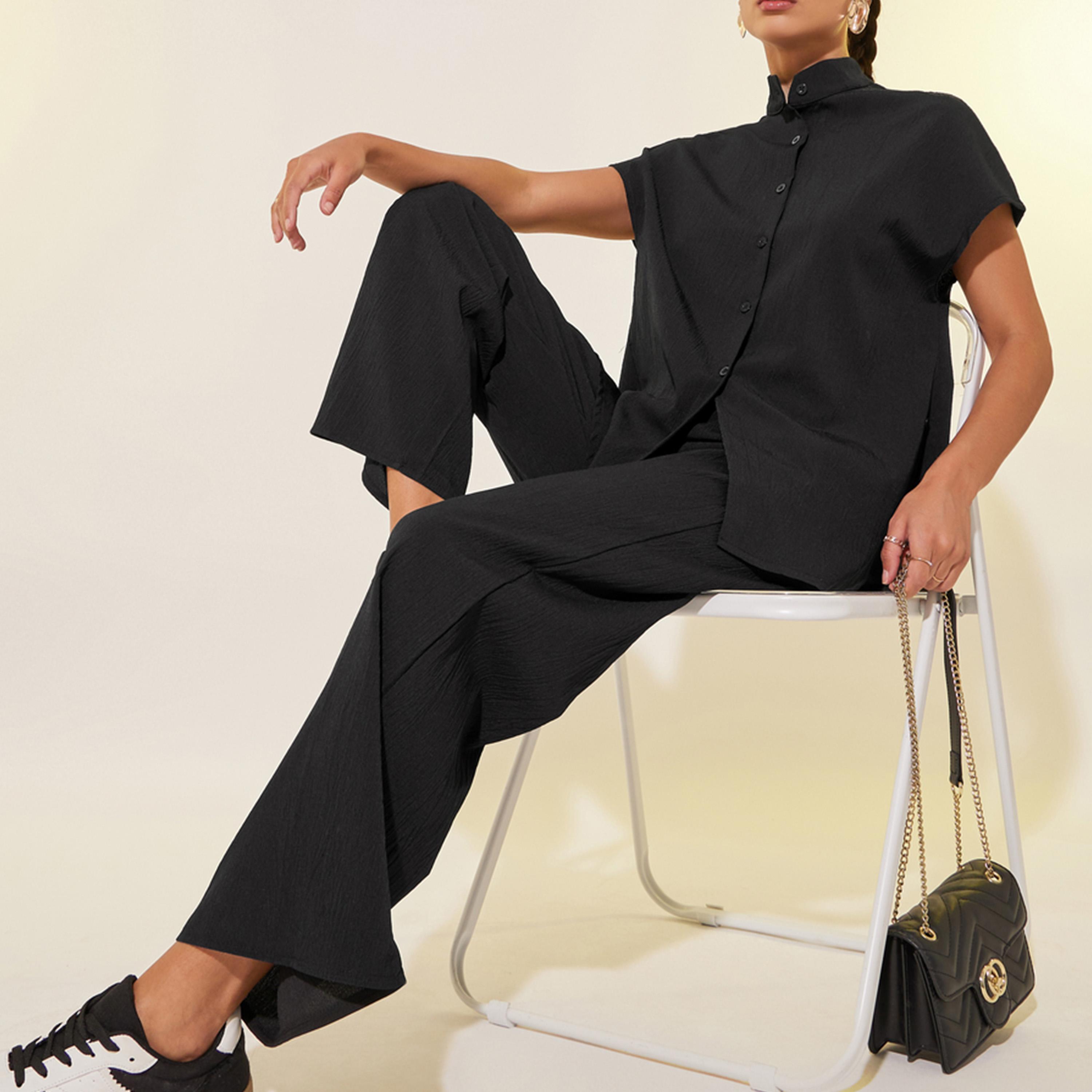 ستايلي - طقم قميص مريح بأكمام قصيرة مع بنطال-women-clothing-coordsets-image-5