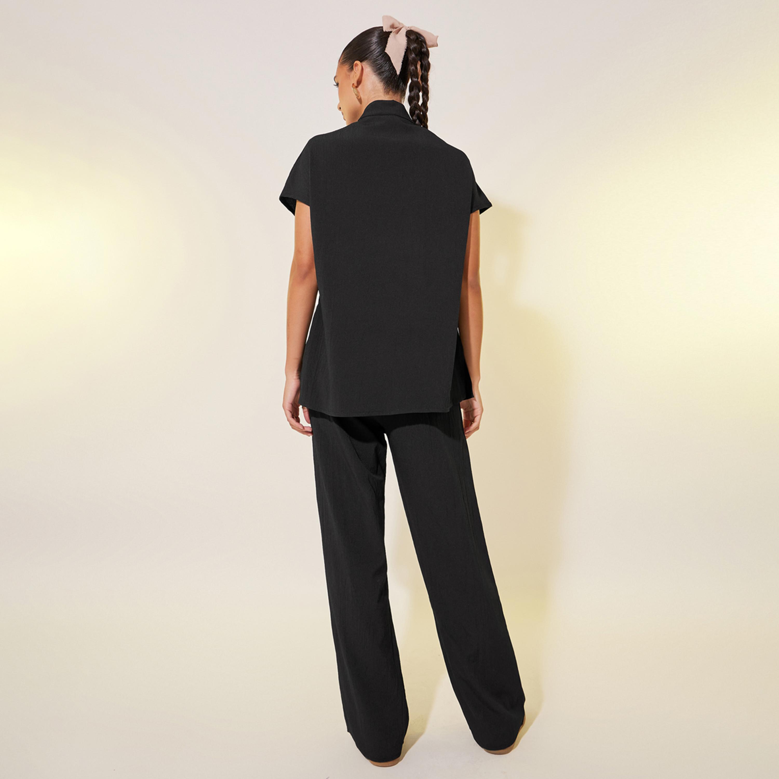 Styli Solid Short Sleeves Relaxed Fit Shirt and Pants Co-Ords-women-clothing-coordsets-image-6