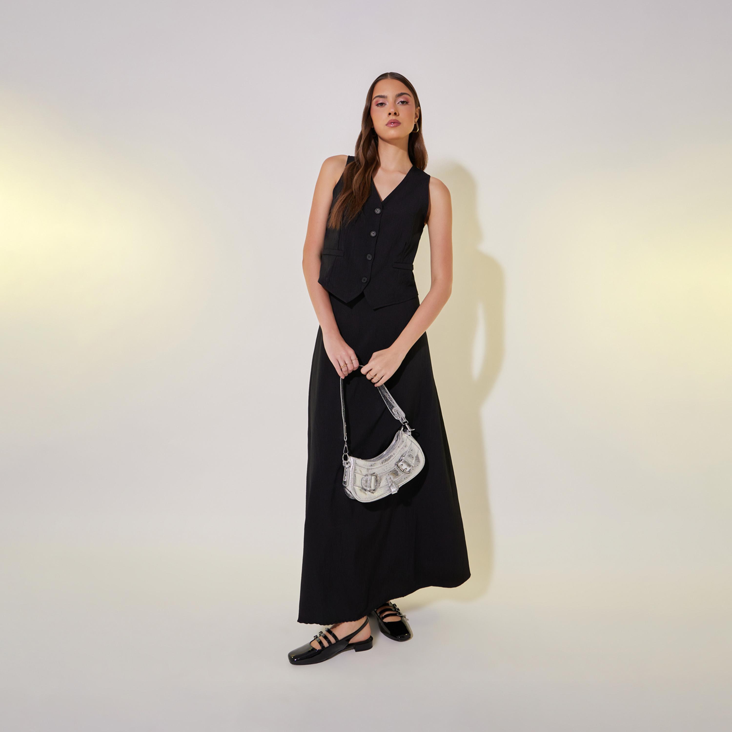 طقم منسق من تنورة مع جيليه سادة بأزرار-women-clothing-coordsets-image-2