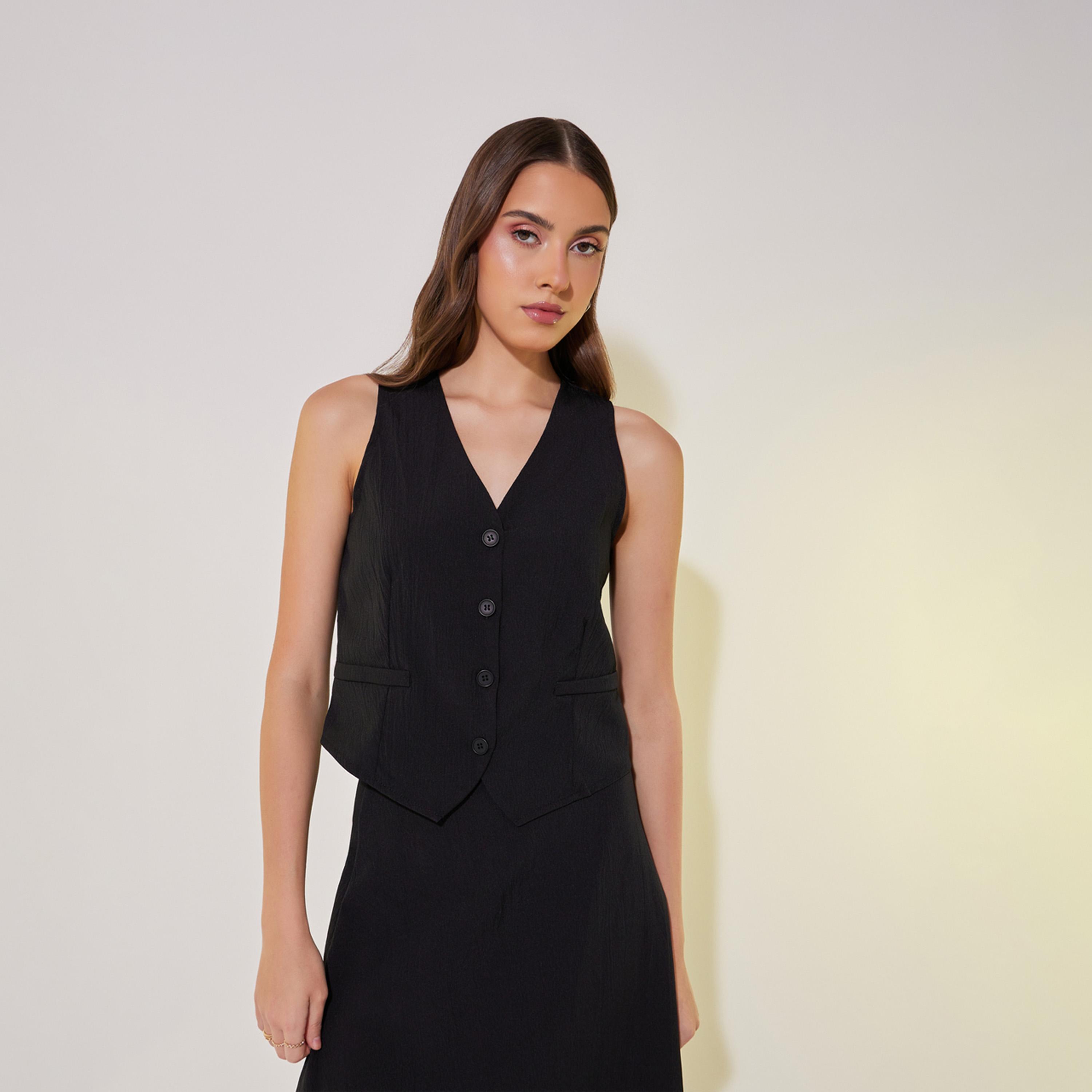 Take Two Solid Buttoned Waistcoat and Skirt Co-Ords-women-clothing-coordsets-image-3