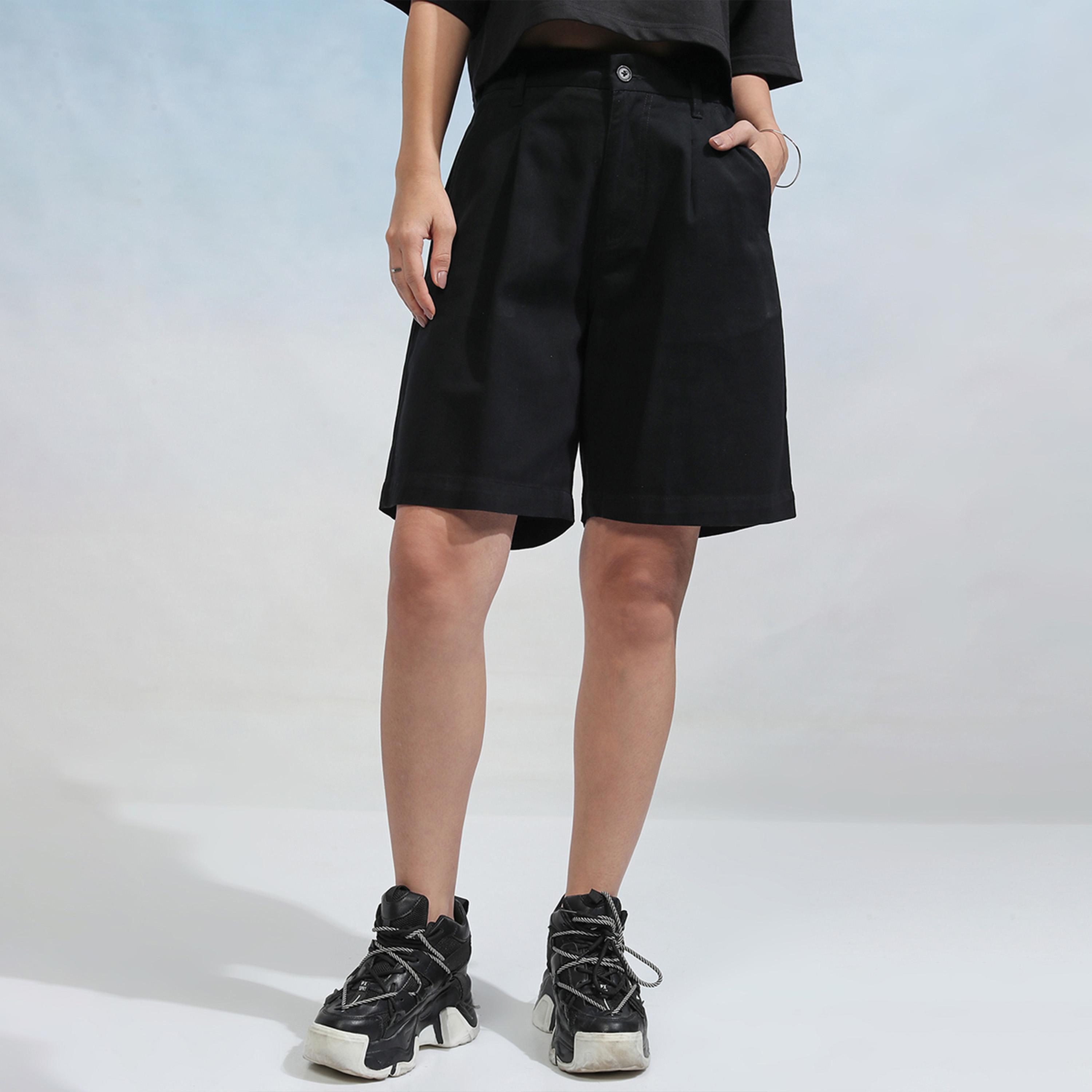Tokyo Talkies X Styli Solid High Rise Chino Shorts-women-clothing-bottoms-shorts-image-1