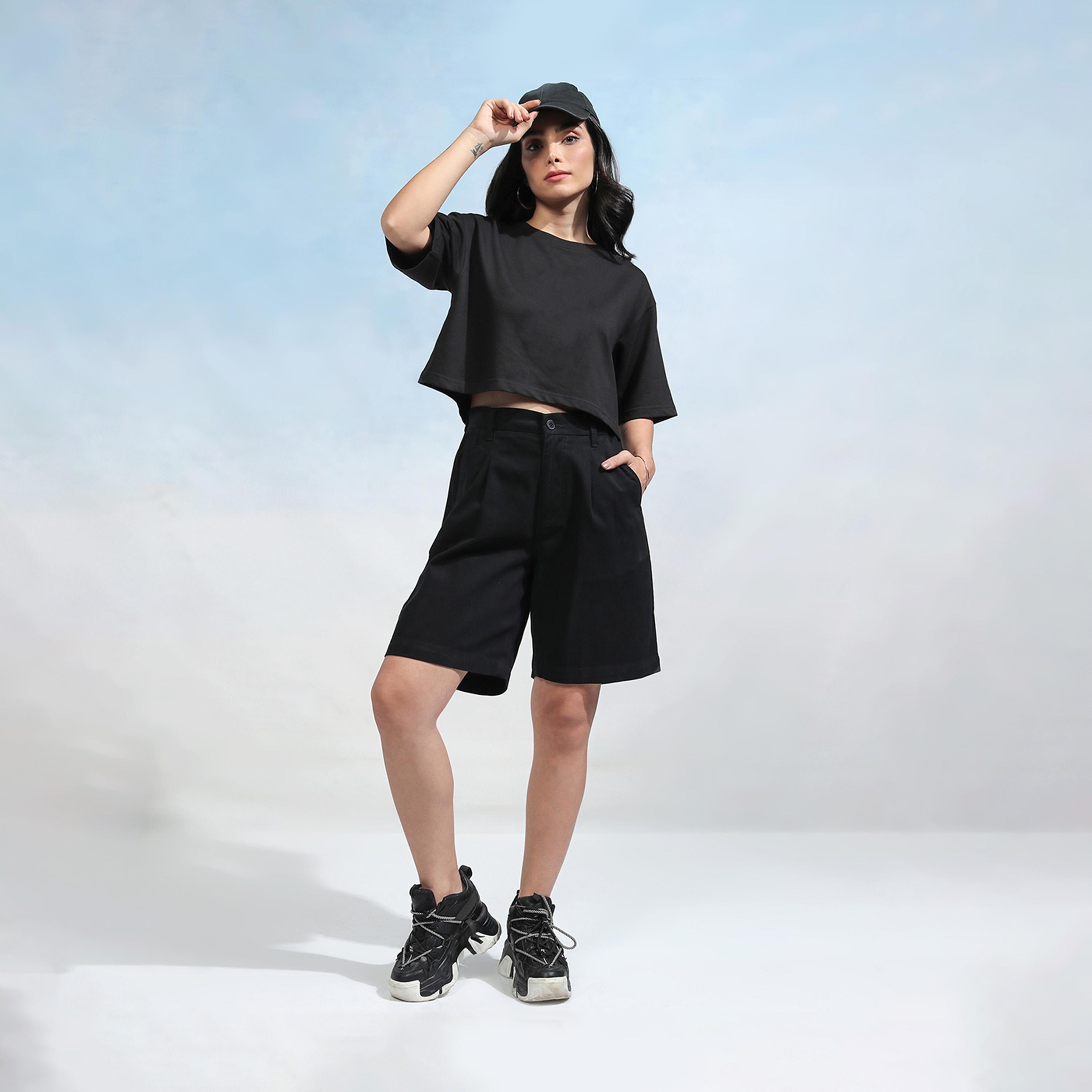 طوكيو توكيز ستايلي - شورت شينو سادة بخصر مرتفع-women-clothing-bottoms-shorts-image-2