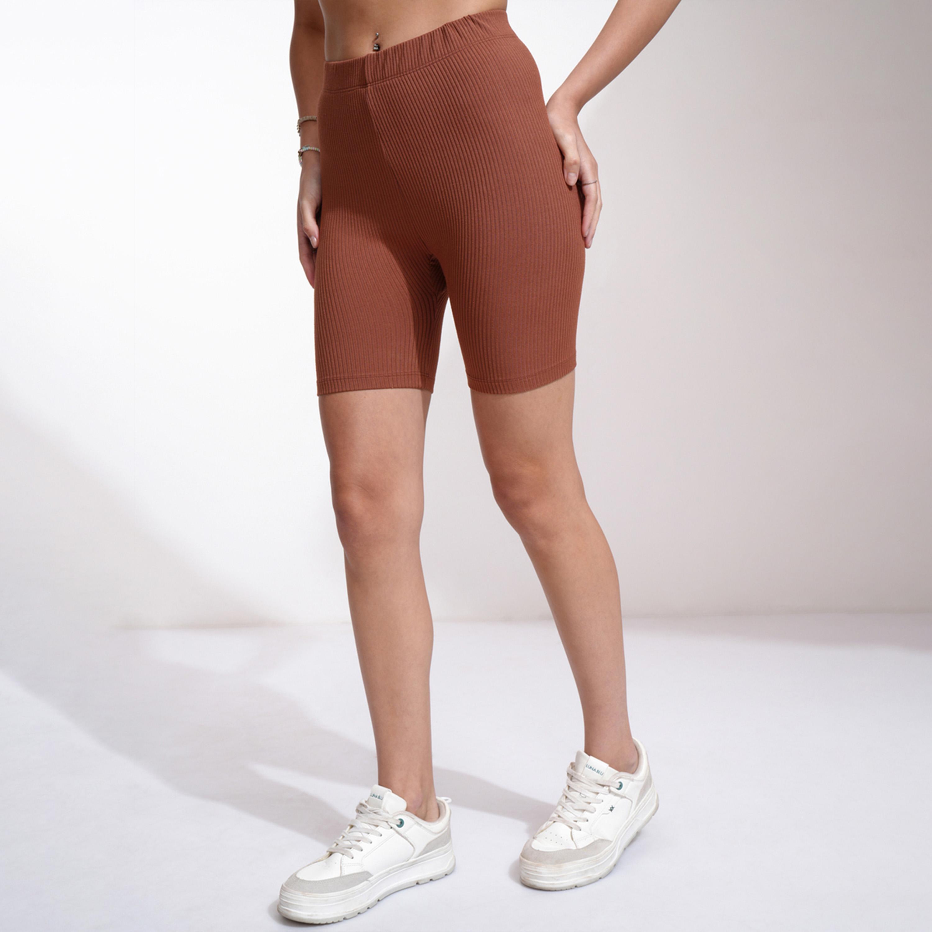 Tokyo Talkies X Styli Solid High Rise Slim Fit Shorts-women-clothing-bottoms-shorts-image-1