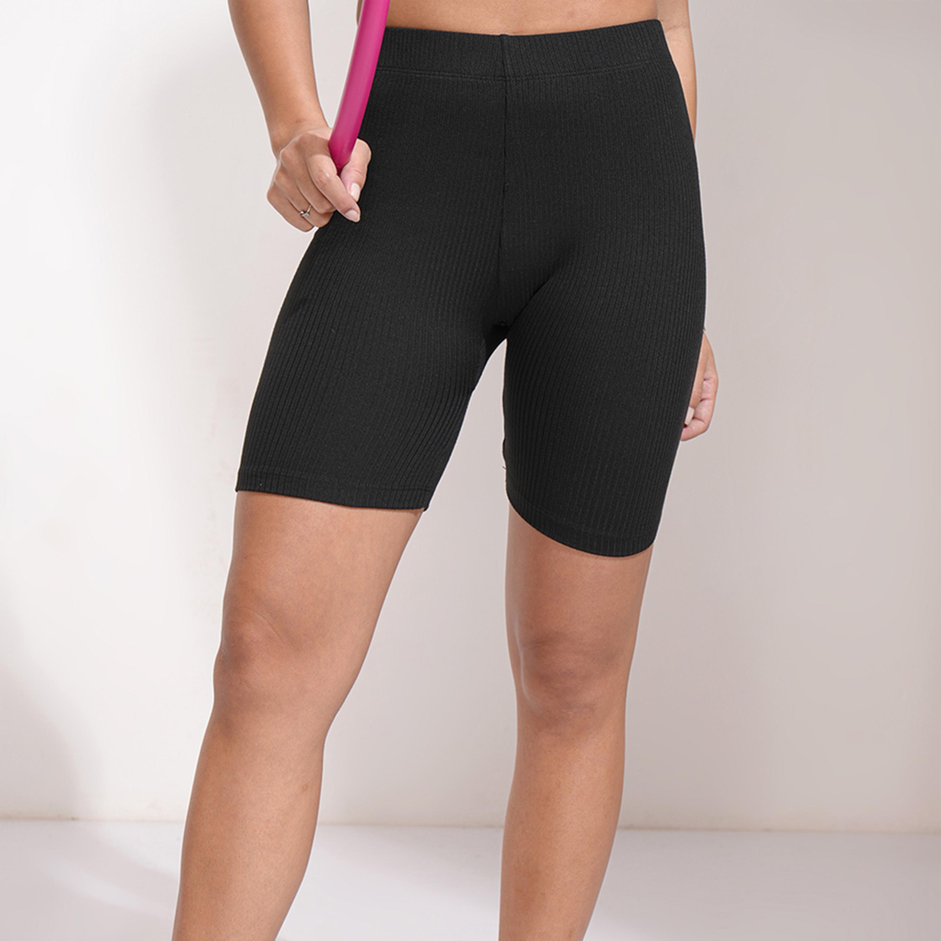Tokyo Talkies X Styli Solid High Rise Slim Fit Shorts-women-clothing-bottoms-shorts-image-1