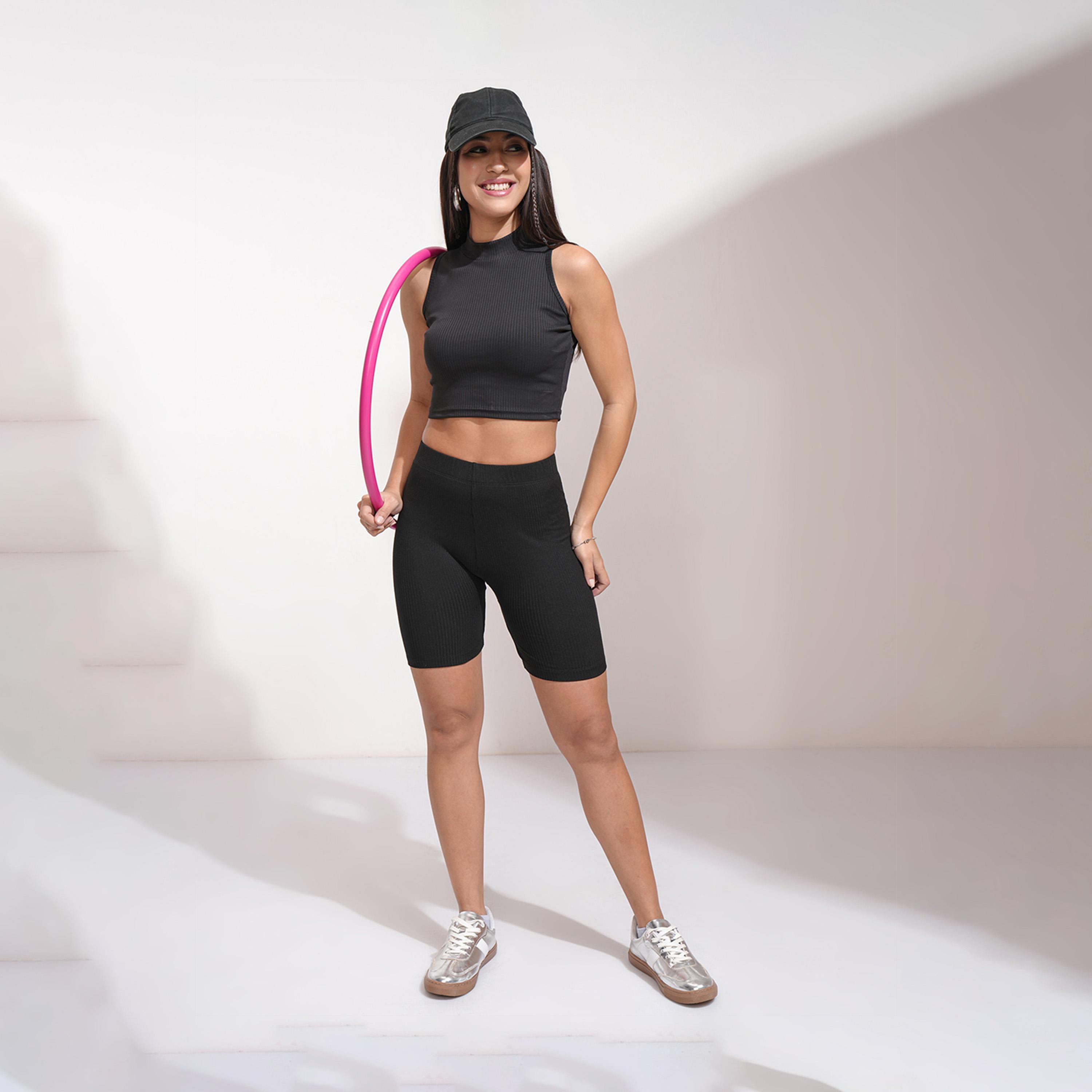 Tokyo Talkies X Styli Solid High Rise Slim Fit Shorts-women-clothing-bottoms-shorts-image-2