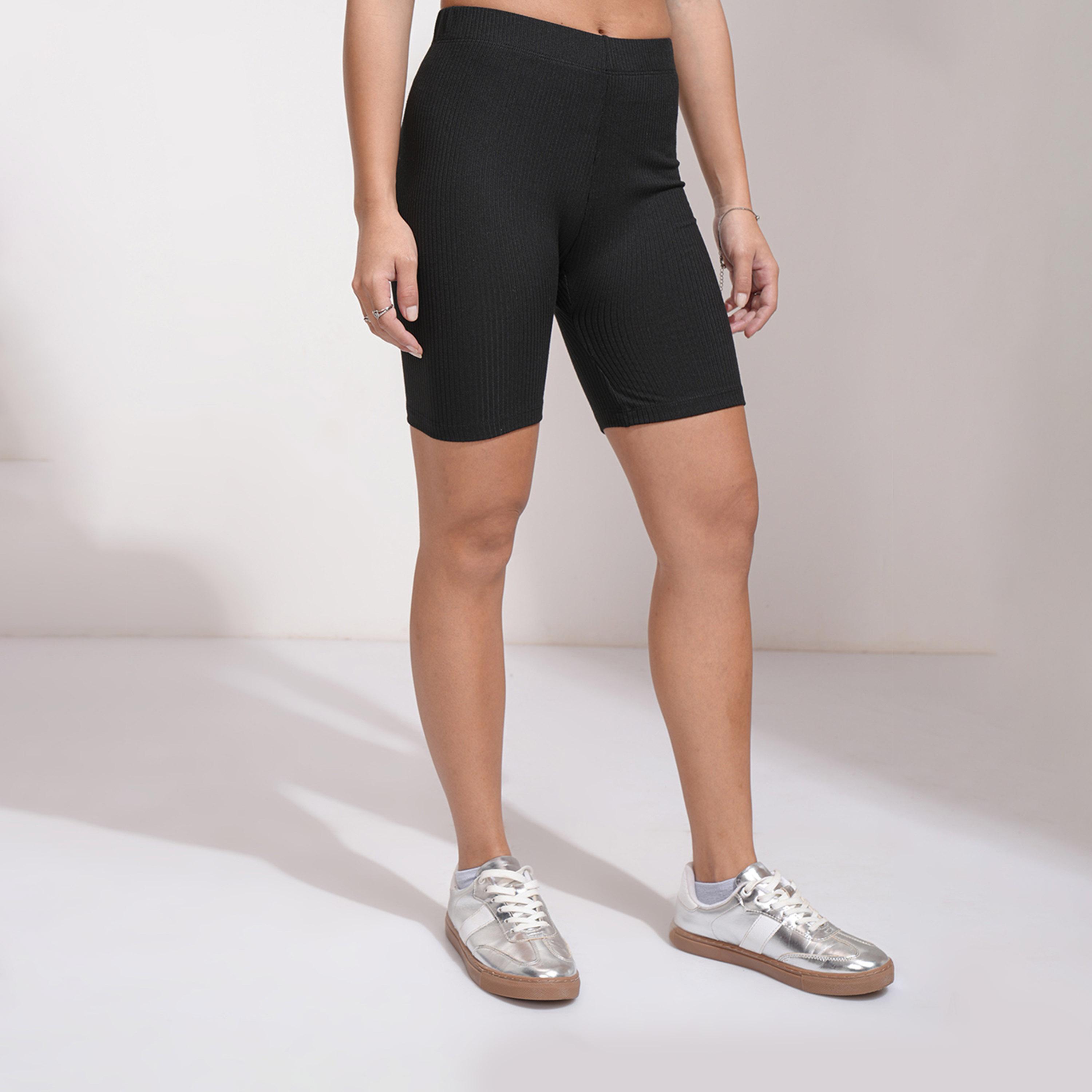 Tokyo Talkies X Styli Solid High Rise Slim Fit Shorts-women-clothing-bottoms-shorts-image-3