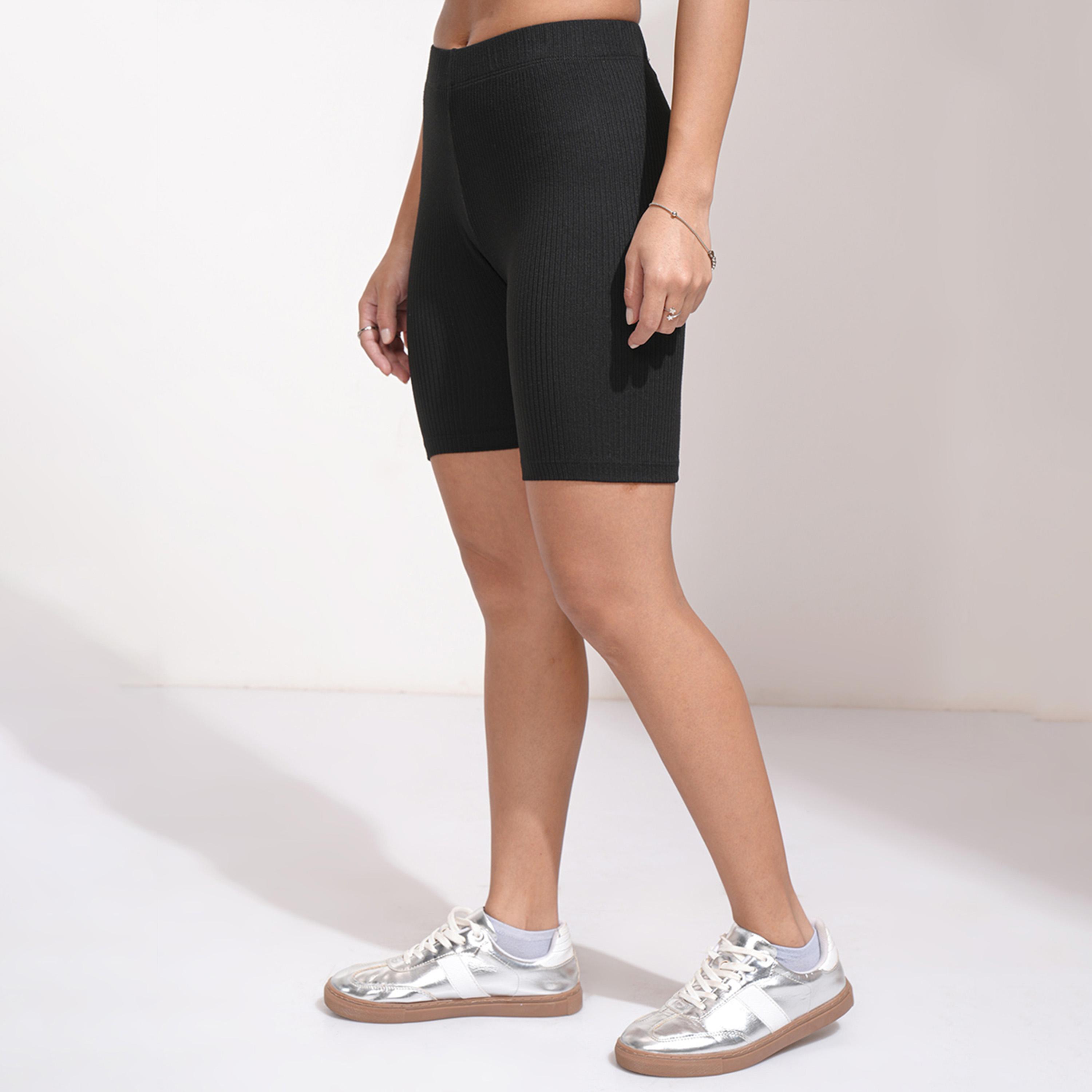 Tokyo Talkies X Styli Solid High Rise Slim Fit Shorts-women-clothing-bottoms-shorts-image-4