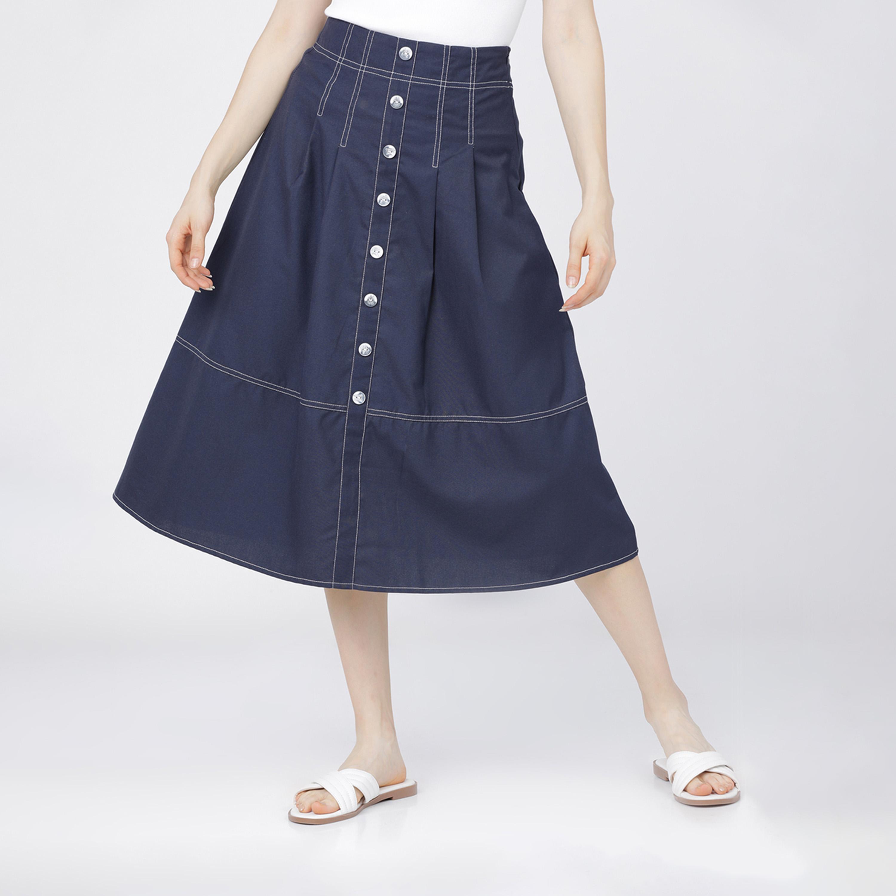 Tokyo Talkies X Styli High Rise A-Line Midi Skirts with Buttons Detail-women-clothing-bottoms-skirts-image-1