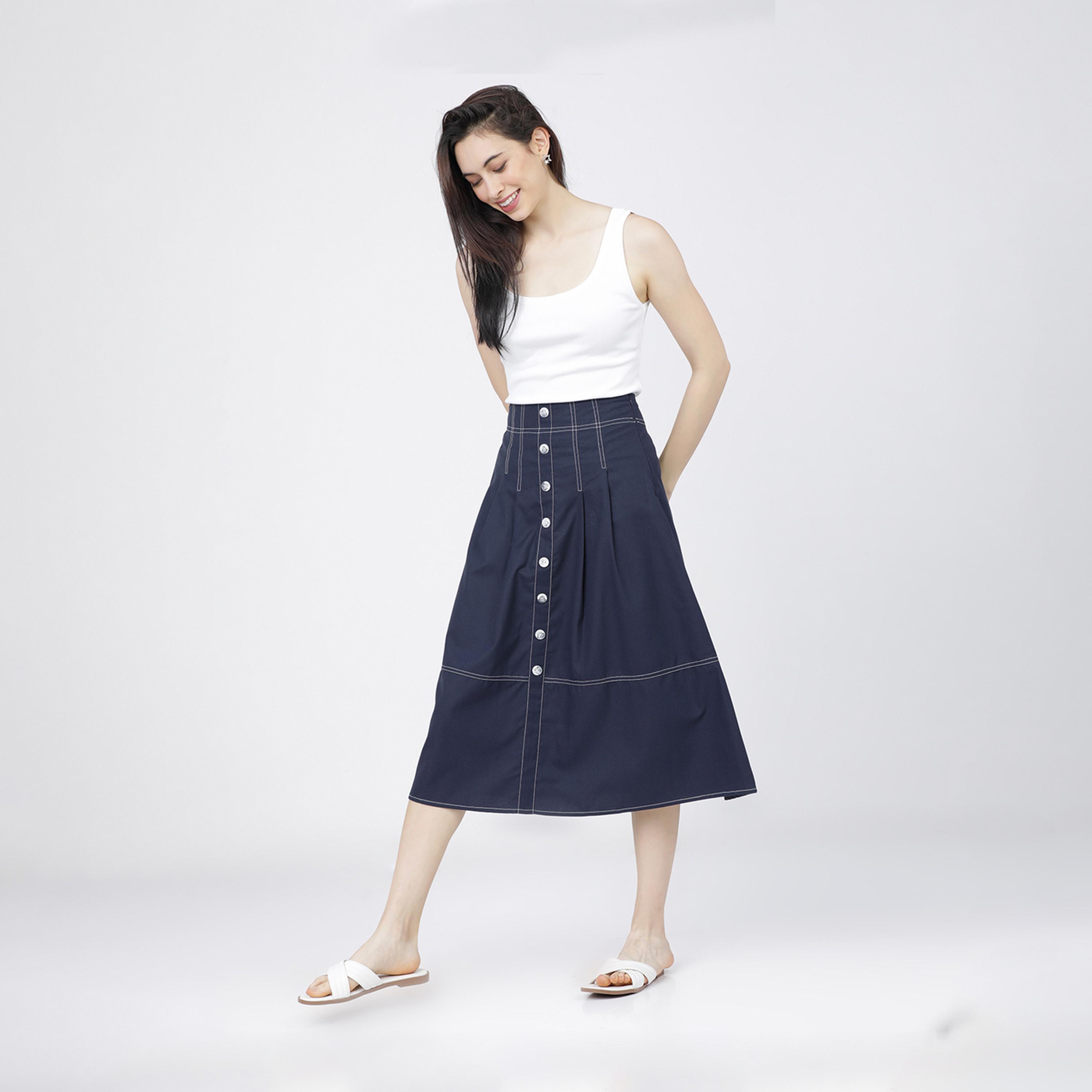 Tokyo Talkies X Styli High Rise A-Line Midi Skirts with Buttons Detail-women-clothing-bottoms-skirts-image-2