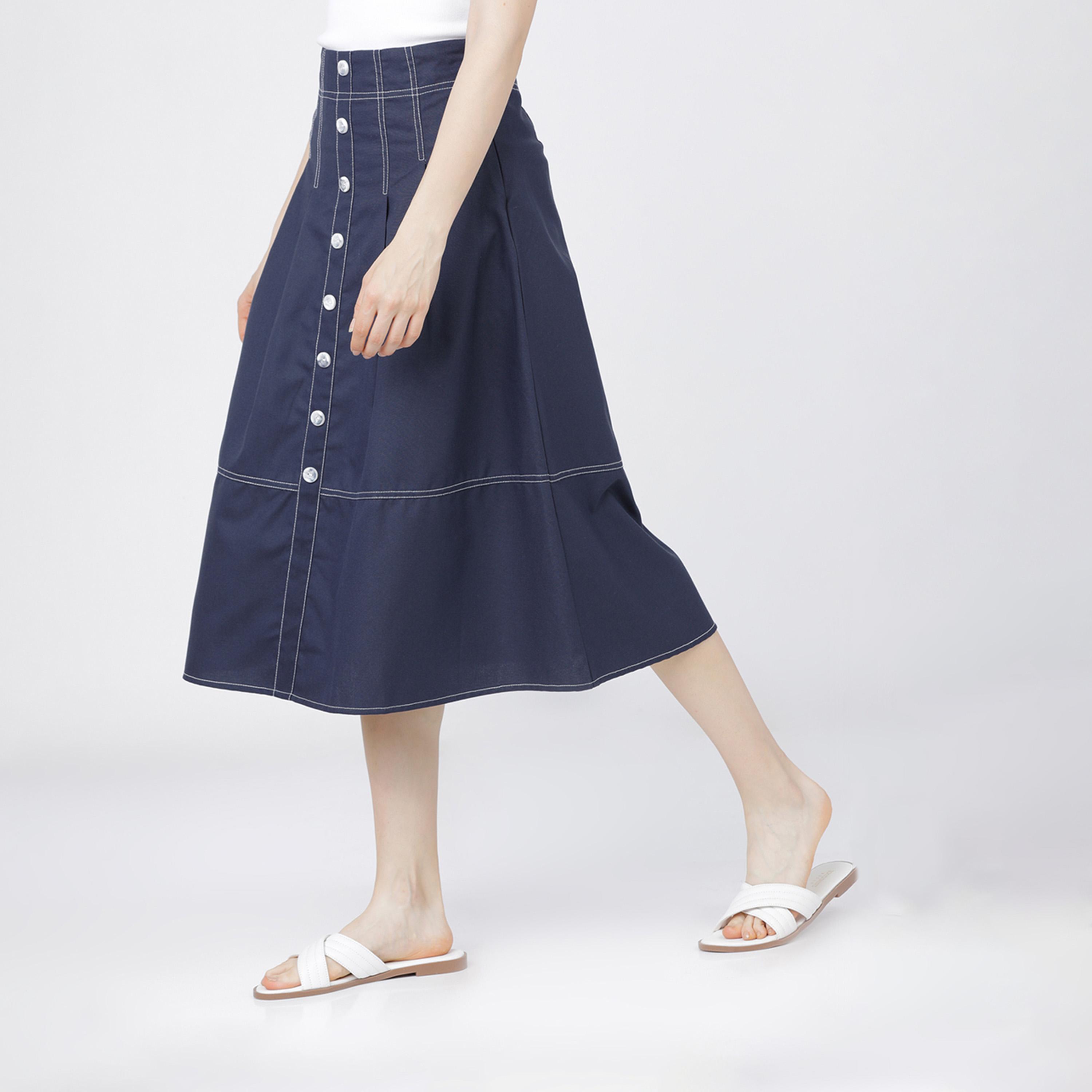 Tokyo Talkies X Styli High Rise A-Line Midi Skirts with Buttons Detail-women-clothing-bottoms-skirts-image-3