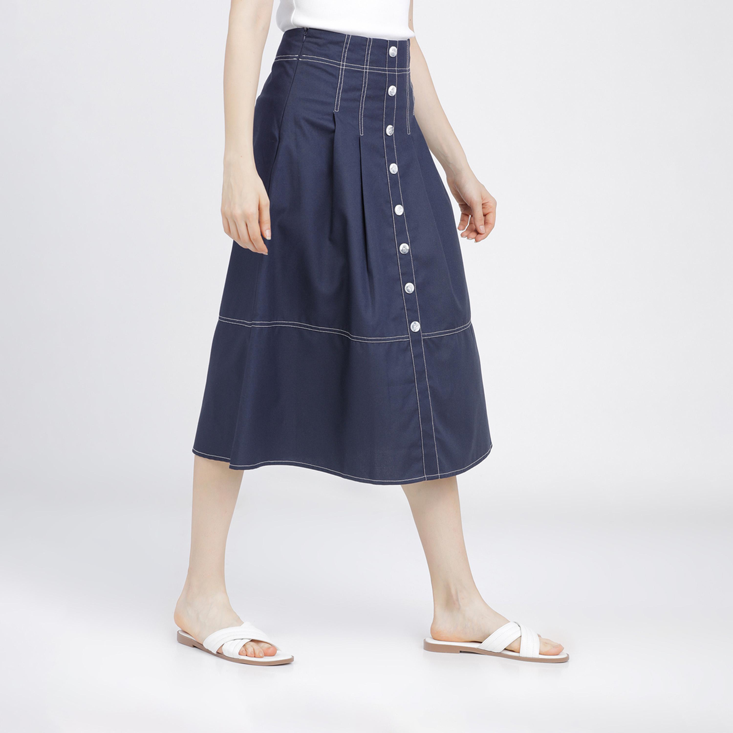 Tokyo Talkies X Styli High Rise A-Line Midi Skirts with Buttons Detail-women-clothing-bottoms-skirts-image-4
