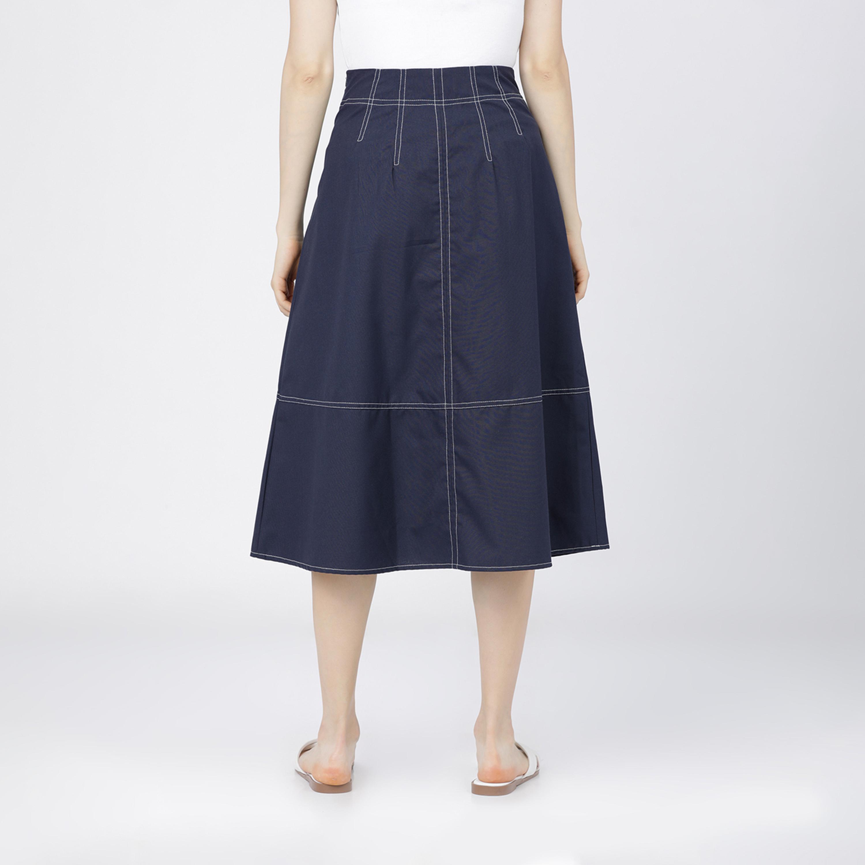 Tokyo Talkies X Styli High Rise A-Line Midi Skirts with Buttons Detail-women-clothing-bottoms-skirts-image-5