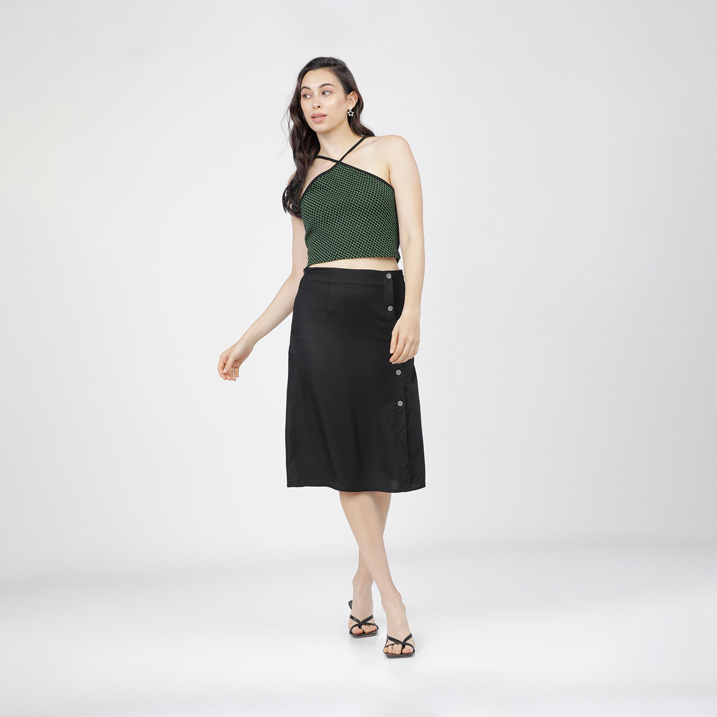 Tokyo Talkies X Styli Solid Wrap A-Line Skirts with Buttons Detail-women-clothing-bottoms-skirts-image-2