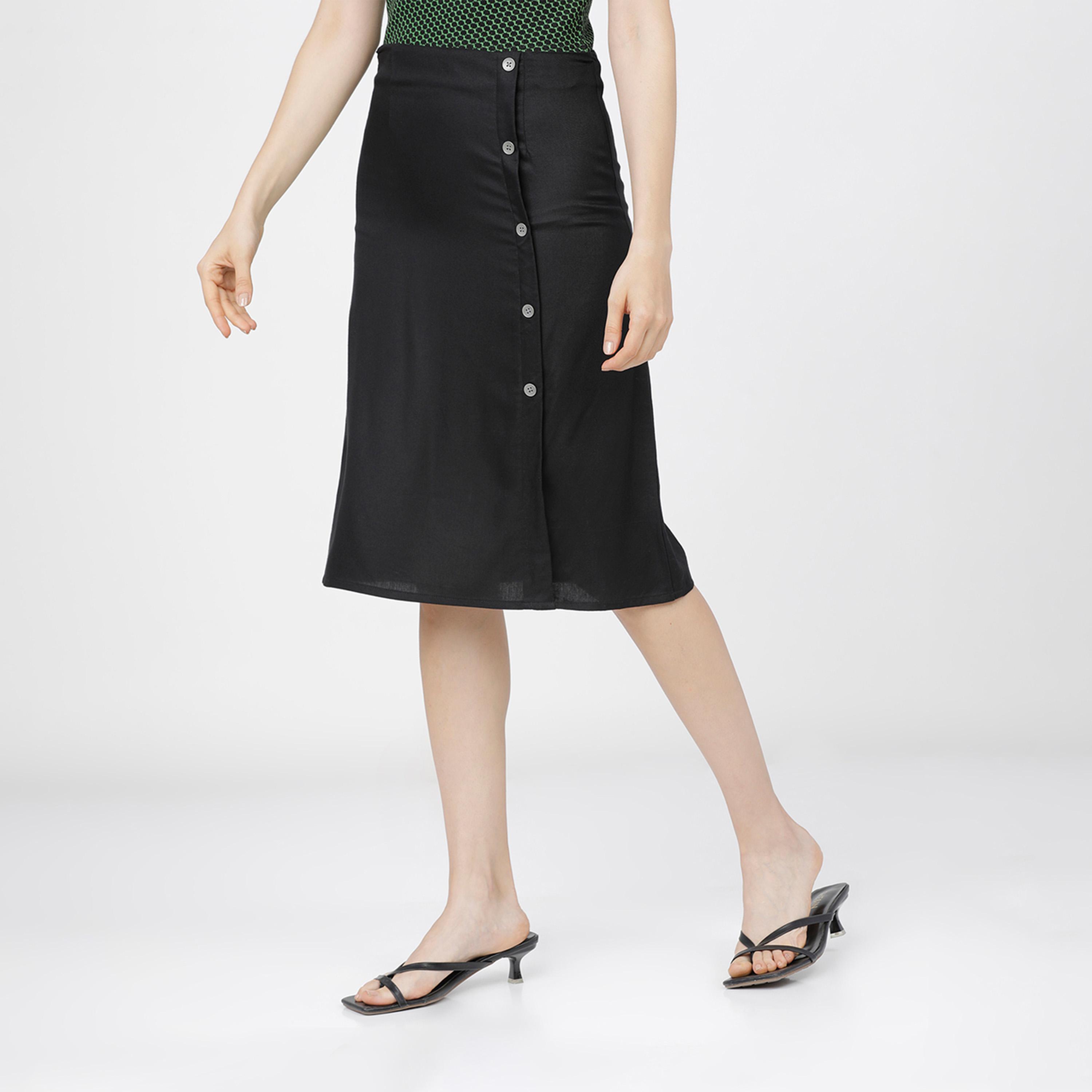 Tokyo Talkies X Styli Solid Wrap A-Line Skirts with Buttons Detail-women-clothing-bottoms-skirts-image-3