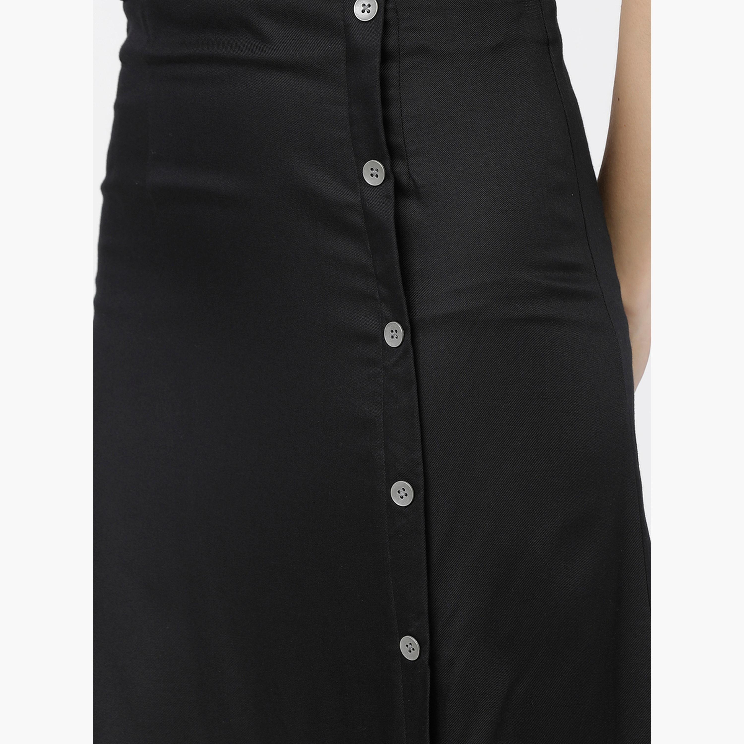 Tokyo Talkies X Styli Solid Wrap A-Line Skirts with Buttons Detail-women-clothing-bottoms-skirts-image-6