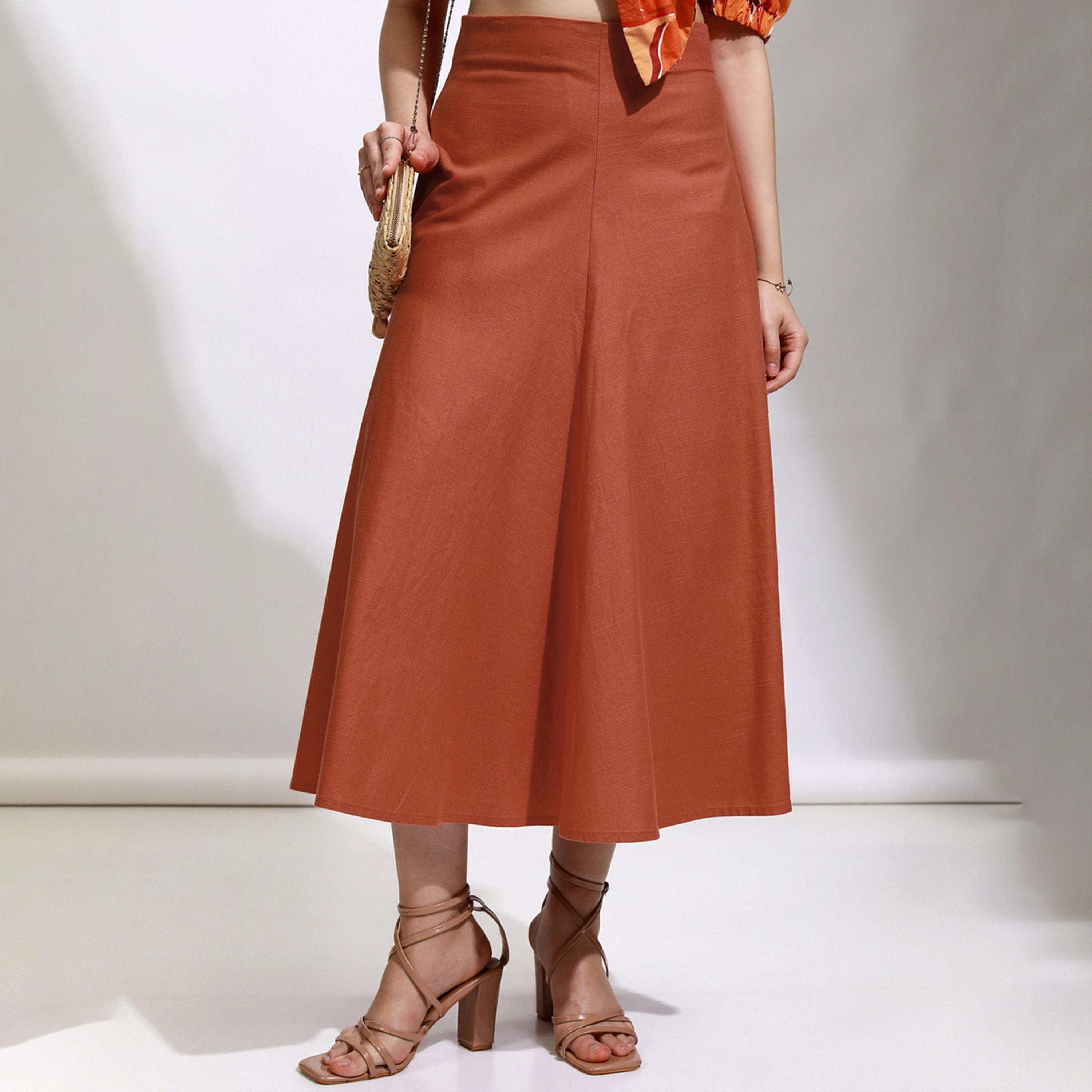 Tokyo Talkies X Styli Solid High Rise A-Line Flared Midi Skirt-women-clothing-bottoms-skirts-image-1