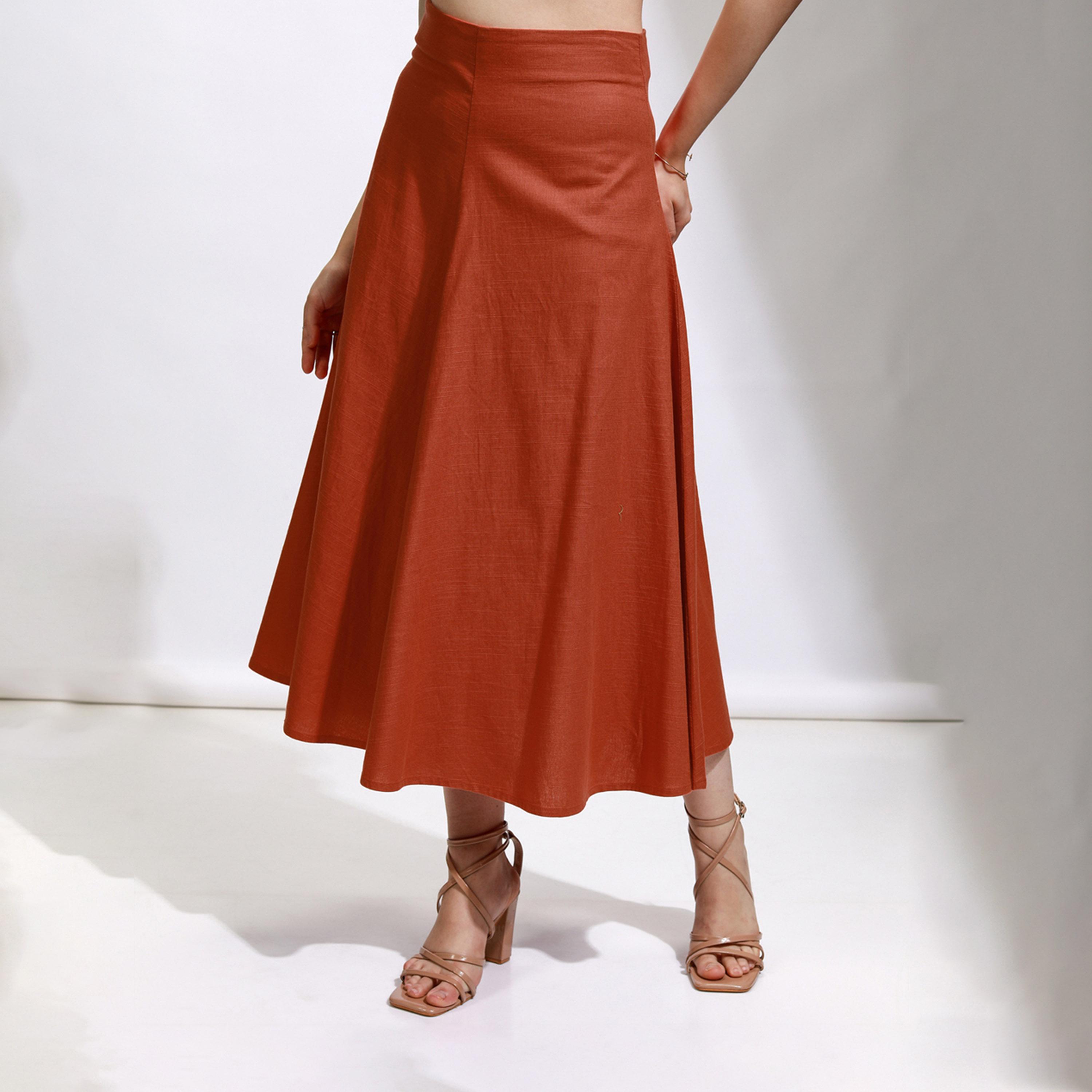 Tokyo Talkies X Styli Solid High Rise A-Line Flared Midi Skirt-women-clothing-bottoms-skirts-image-4