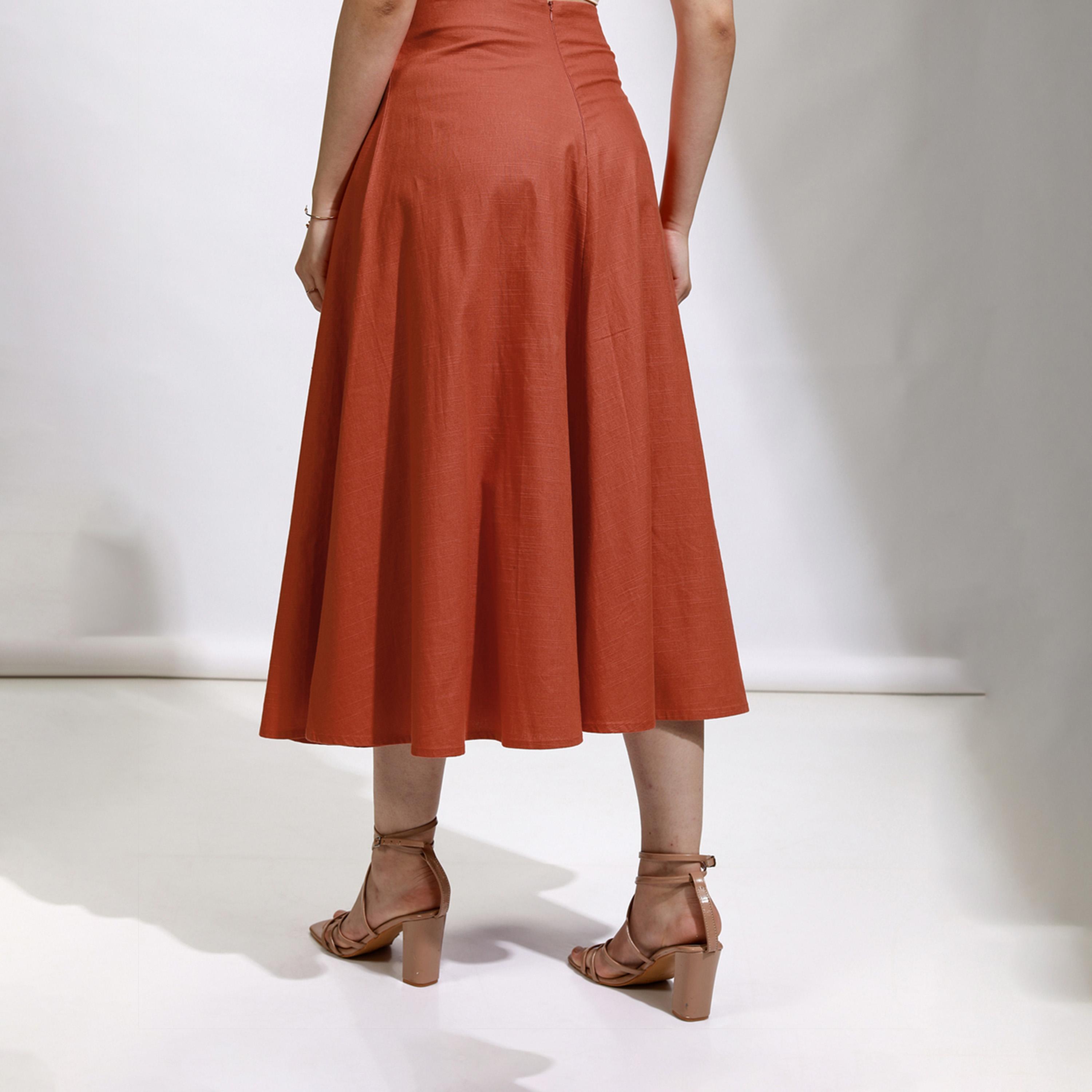 Tokyo Talkies X Styli Solid High Rise A-Line Flared Midi Skirt-women-clothing-bottoms-skirts-image-5