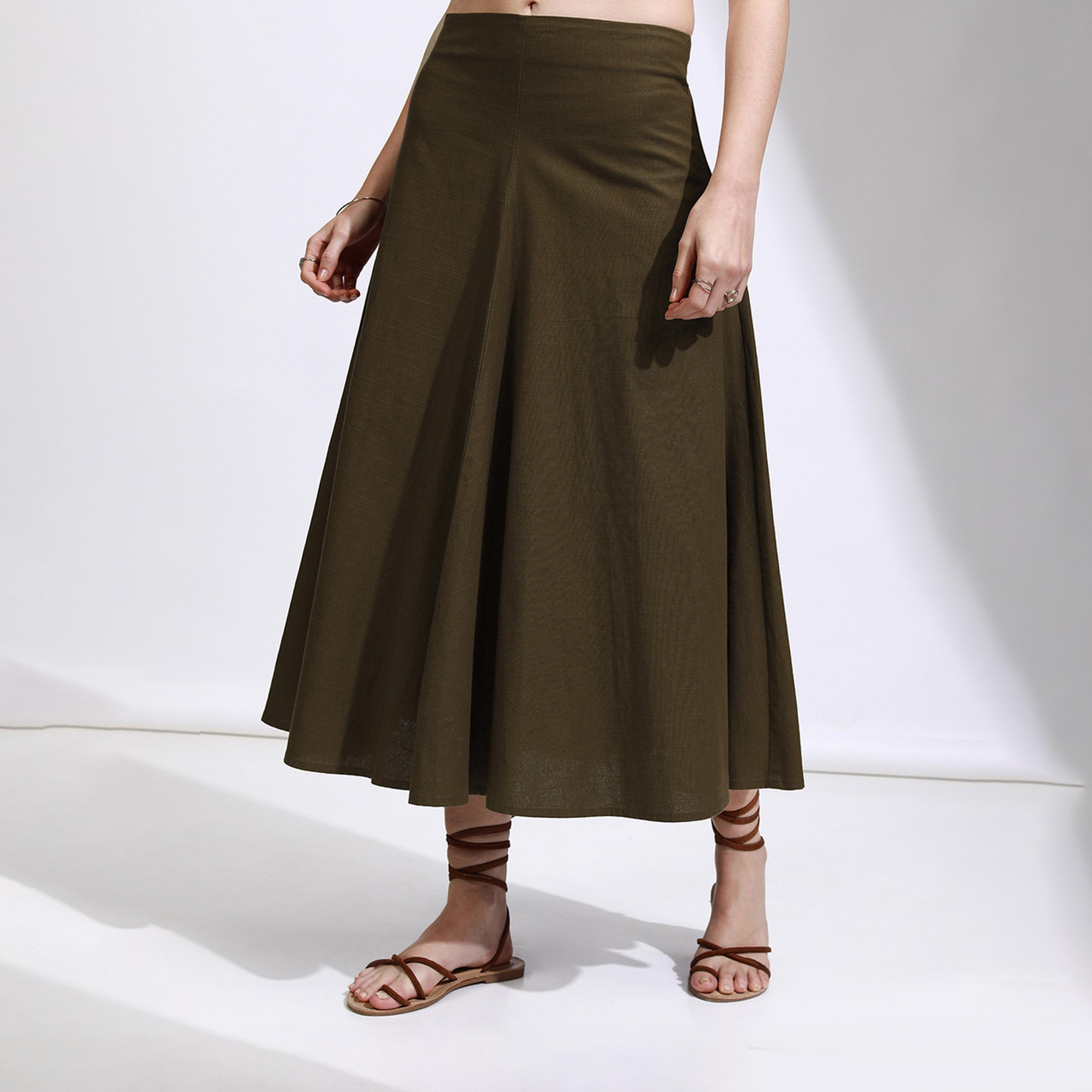 Tokyo Talkies X Styli Solid High Rise A-Line Flared Midi Skirt-women-clothing-bottoms-skirts-image-3