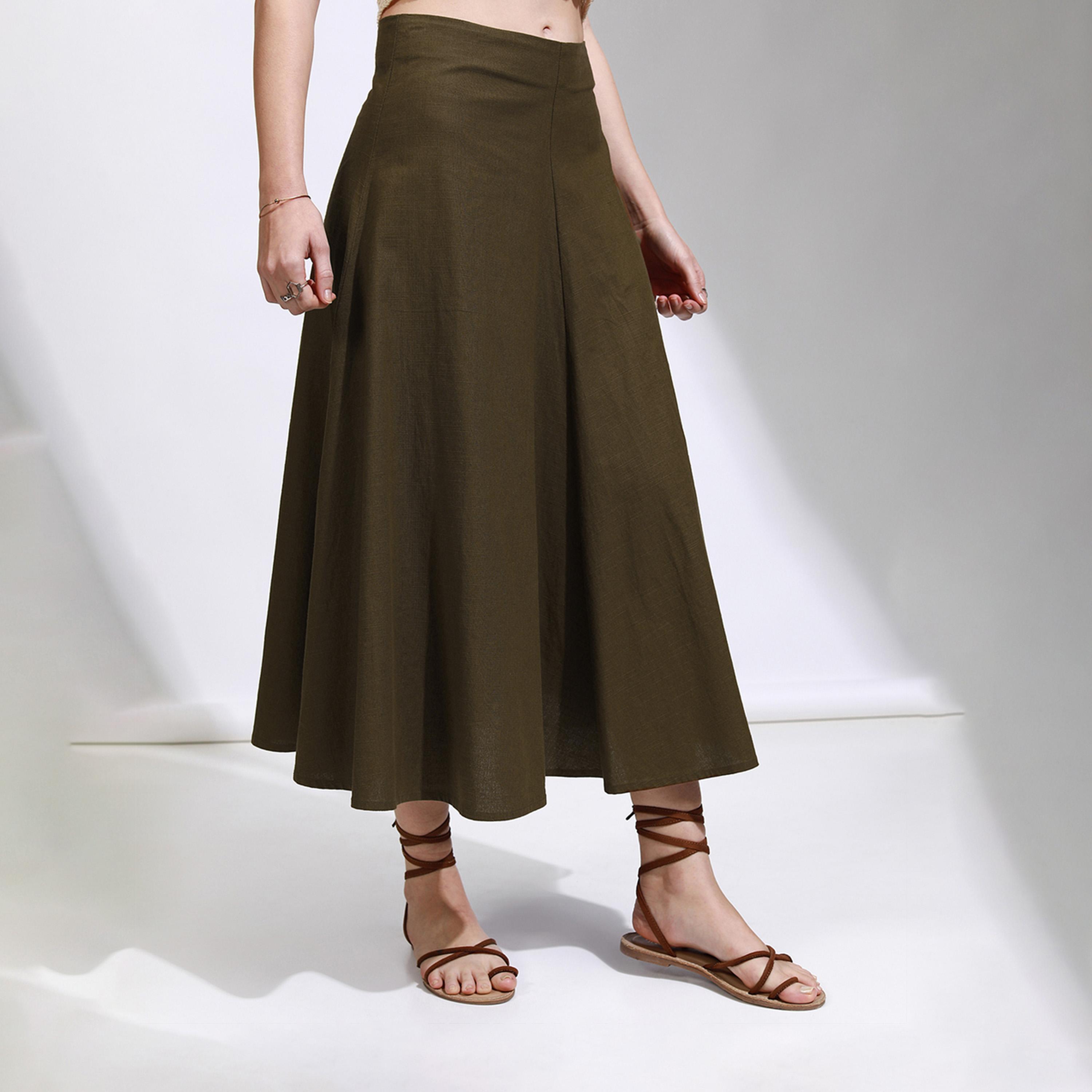 Tokyo Talkies X Styli Solid High Rise A-Line Flared Midi Skirt-women-clothing-bottoms-skirts-image-4