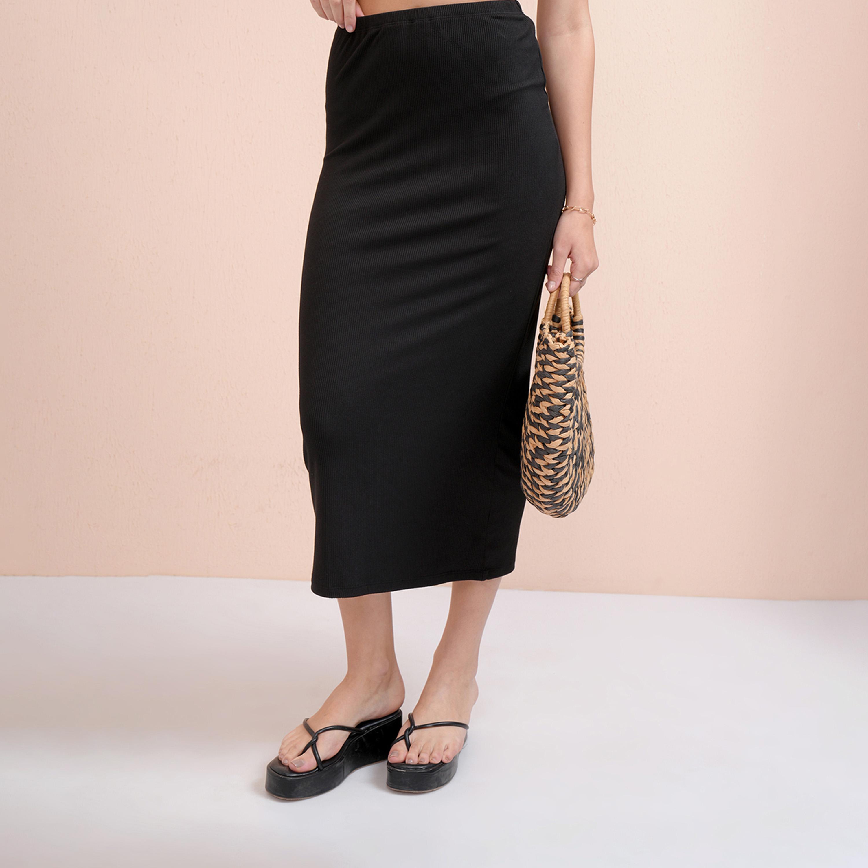 طوكيو توكيز ستايلي - تنورة متوسطة الارتفاع ذات تصميم ضيق ومضلع-women-clothing-bottoms-skirts-image-3