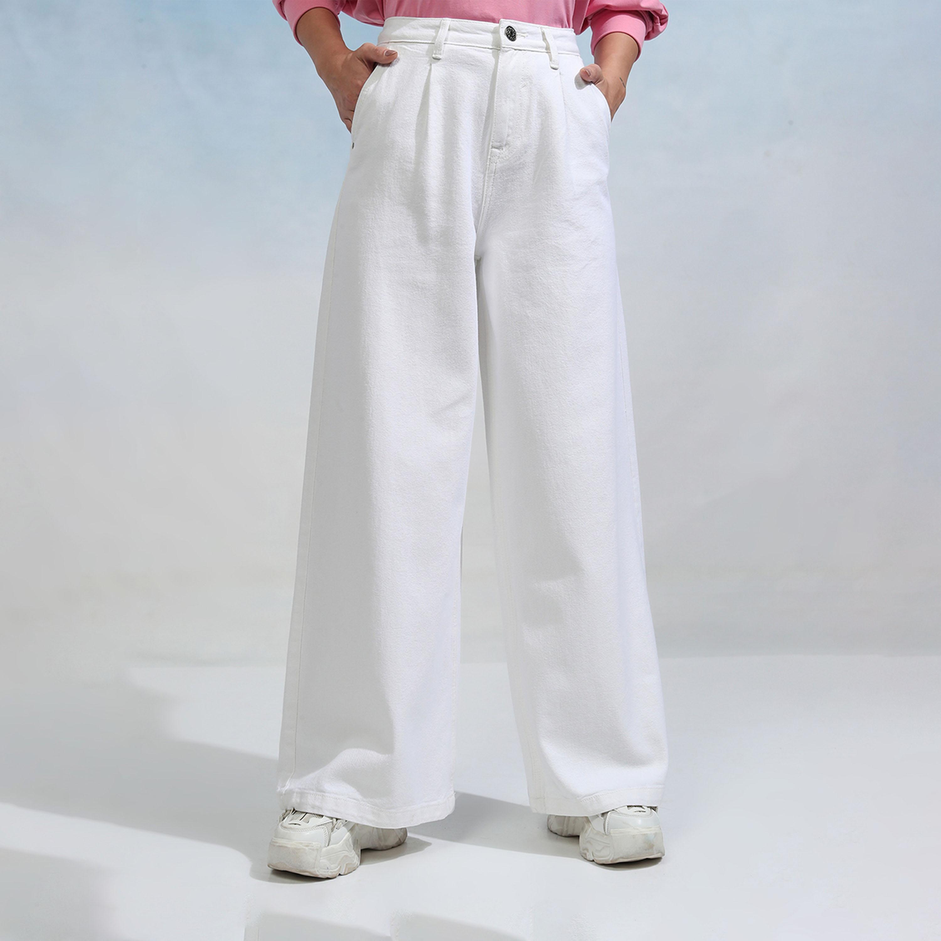 طوكيو توكيز × ستايلي - بنطال جينز سادة بخصر عالٍ وساق واسعة-women-clothing-bottoms-jeans-image-1