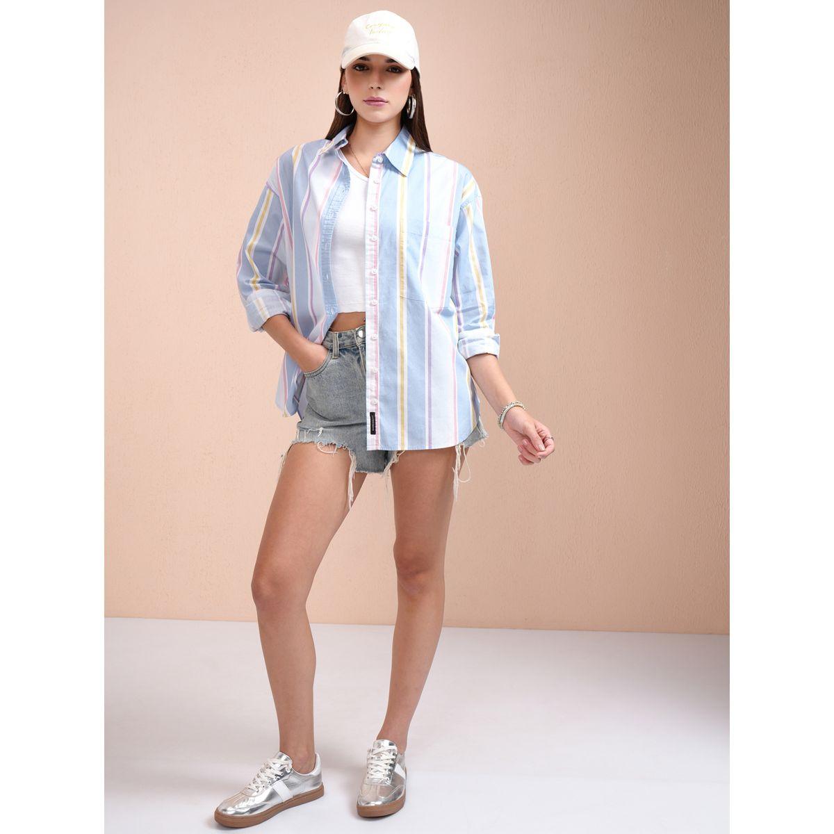 بلوزة طويلة كاجوال مخططة بأزرار غلق طوكيو توكيز × ستايلي-women-clothing-shirtsandblouses-shirts-image-2