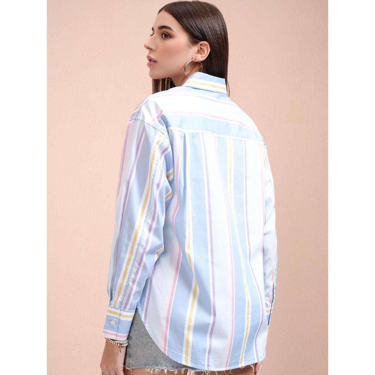 بلوزة طويلة كاجوال مخططة بأزرار غلق طوكيو توكيز × ستايلي-women-clothing-shirtsandblouses-shirts-image-3