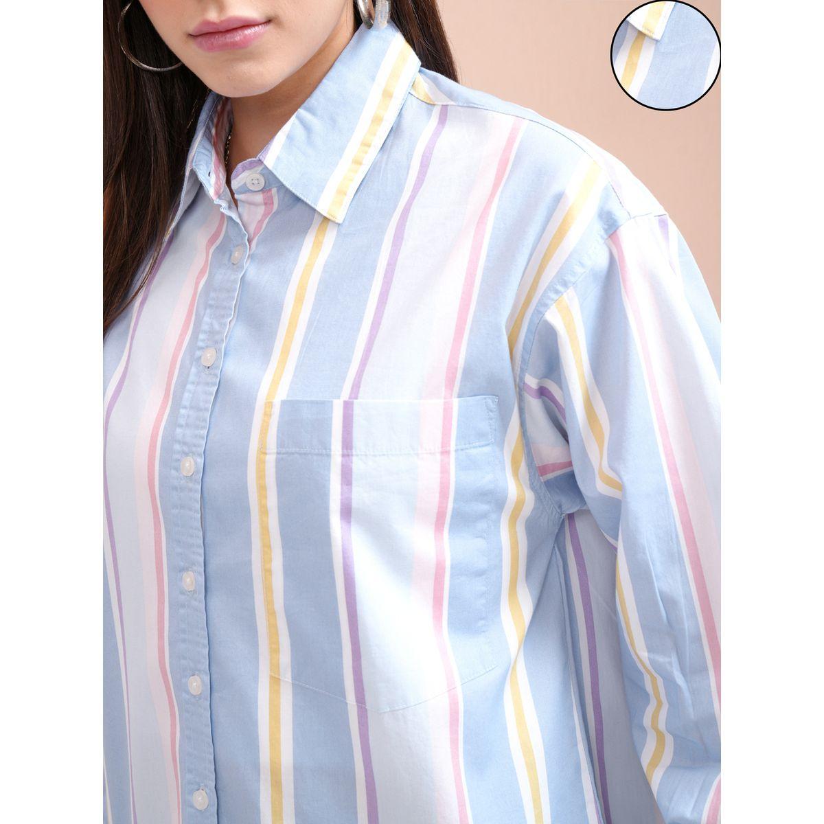 بلوزة طويلة كاجوال مخططة بأزرار غلق طوكيو توكيز × ستايلي-women-clothing-shirtsandblouses-shirts-image-5