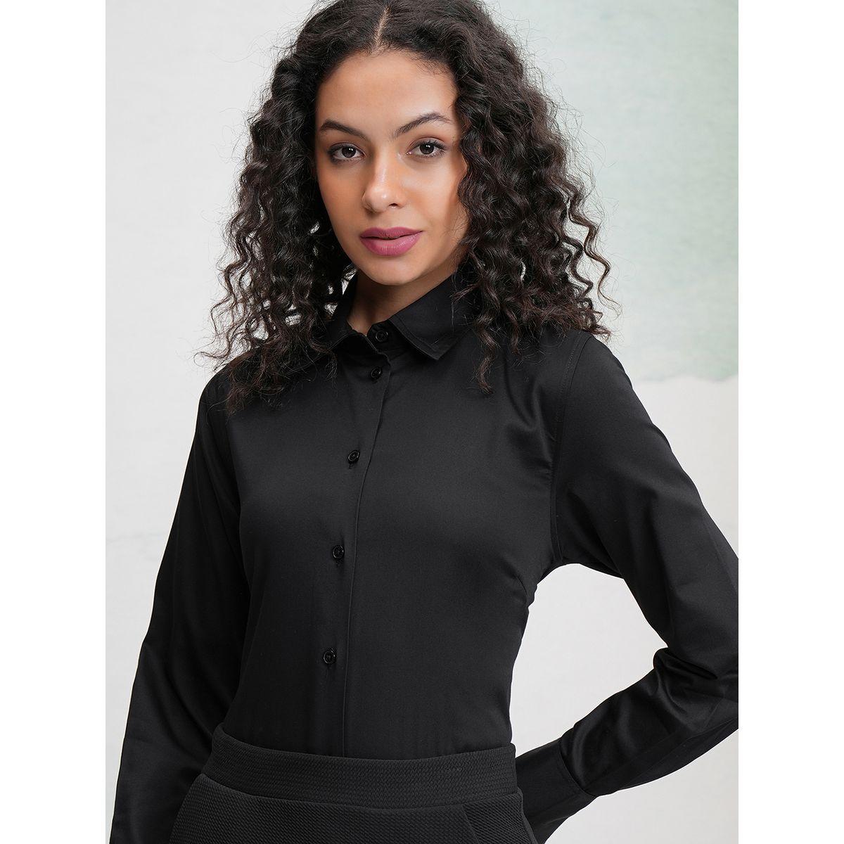 بلوزة قطن سادة بأكمام طويلة طوكيو توكيز × ستايلي-women-clothing-shirtsandblouses-shirts-image-1