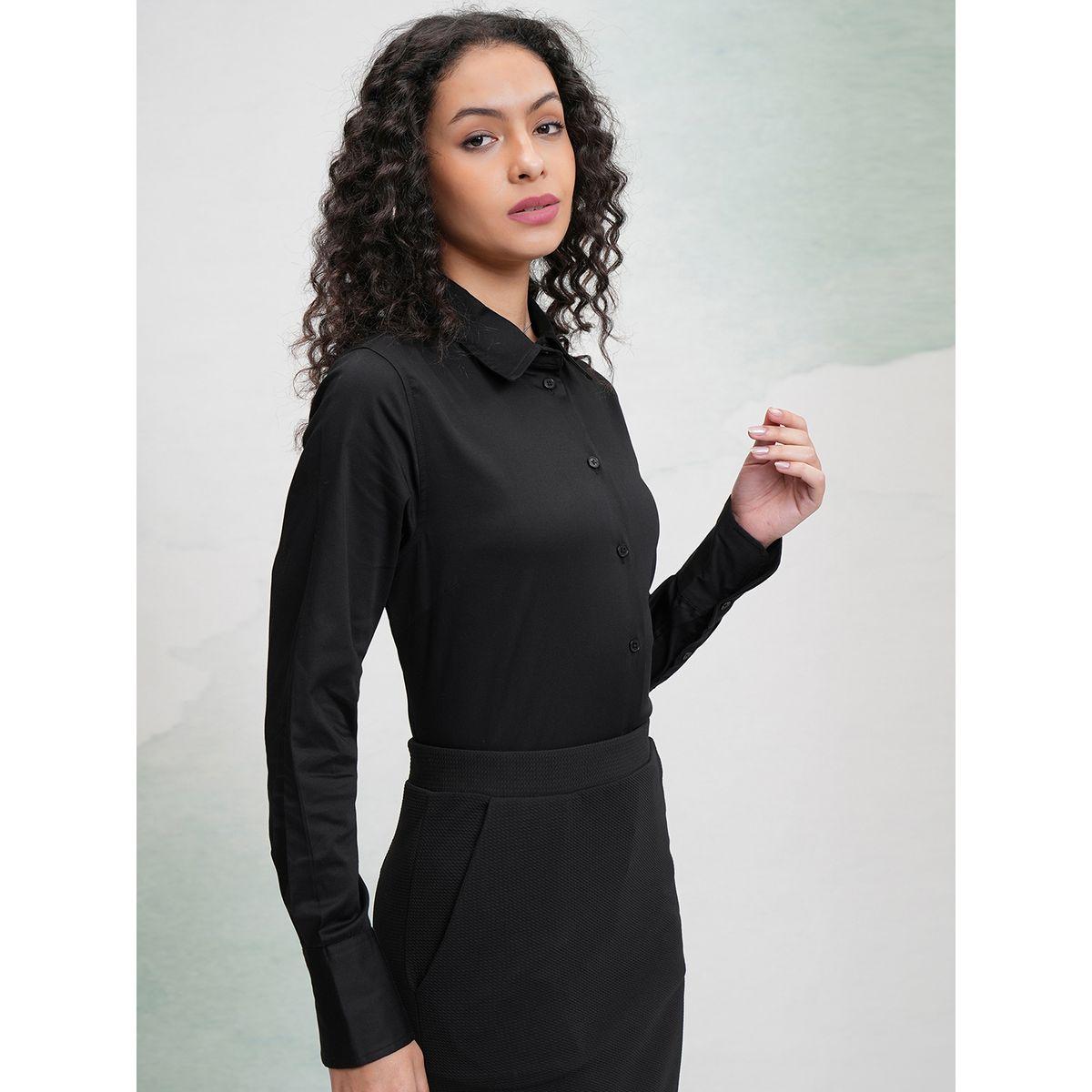 Tokyo Talkies X Styli Solid Cotton Long Sleeve Collared Shirt-women-clothing-shirtsandblouses-shirts-image-6