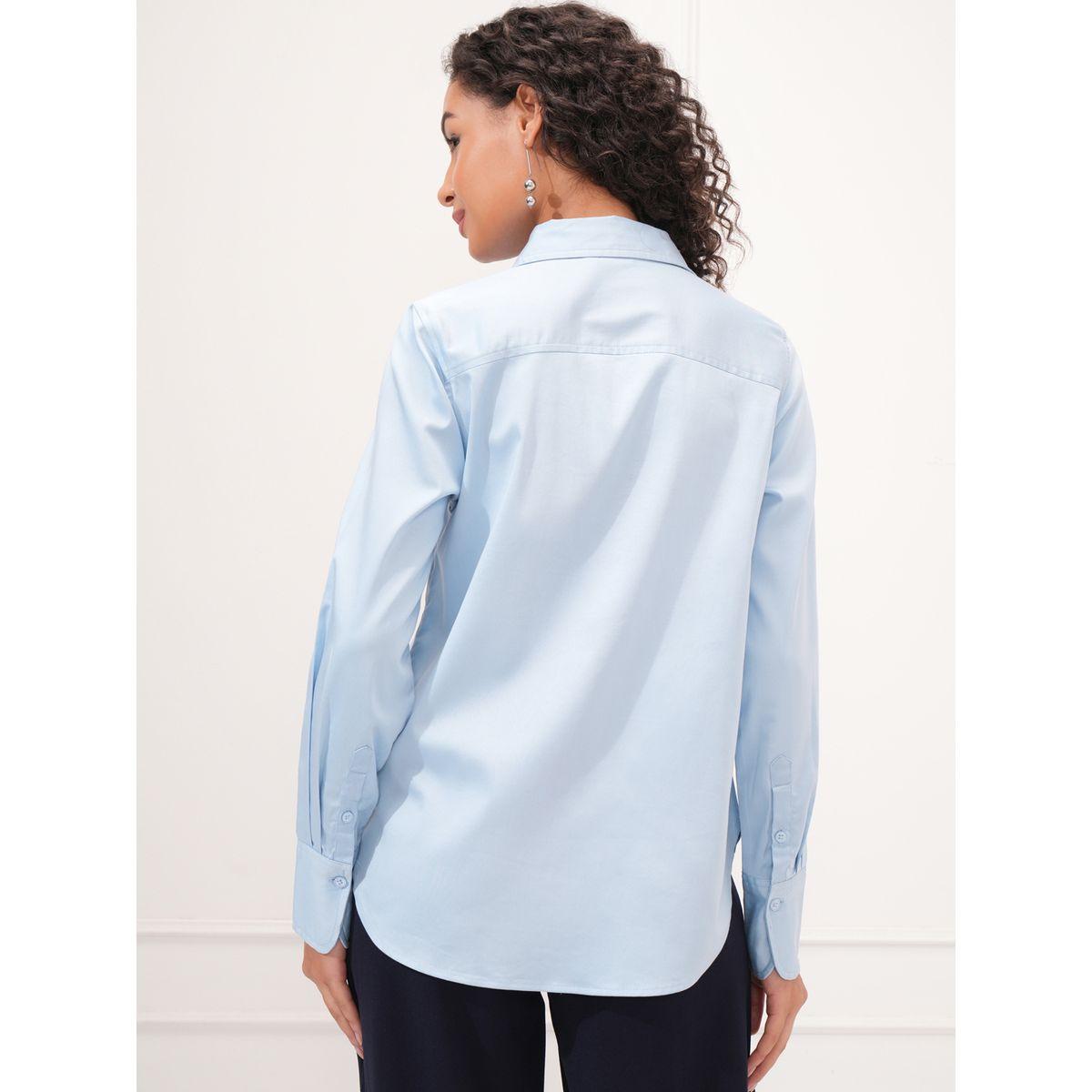 Tokyo Talkies X Styli Solid Cotton Long Sleeve Collared Shirt-women-clothing-shirtsandblouses-shirts-image-3