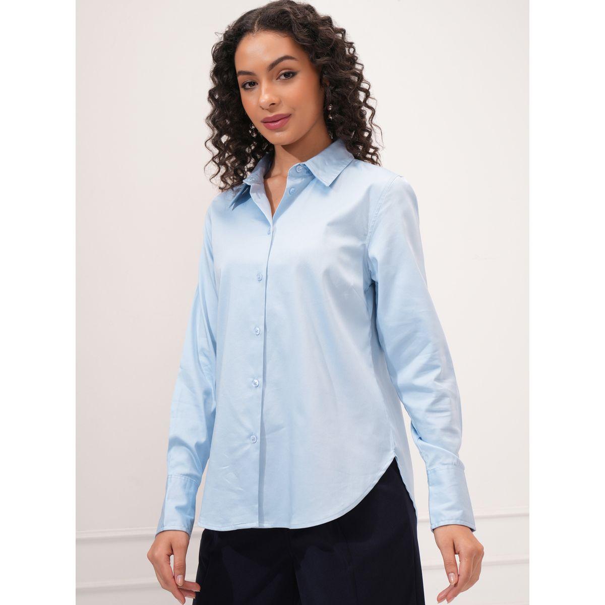 Tokyo Talkies X Styli Solid Cotton Long Sleeve Collared Shirt-women-clothing-shirtsandblouses-shirts-image-4