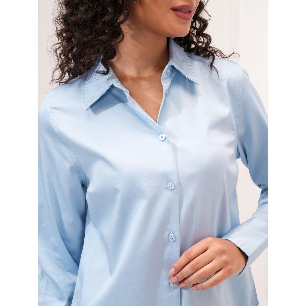 Tokyo Talkies X Styli Solid Cotton Long Sleeve Collared Shirt-women-clothing-shirtsandblouses-shirts-image-5