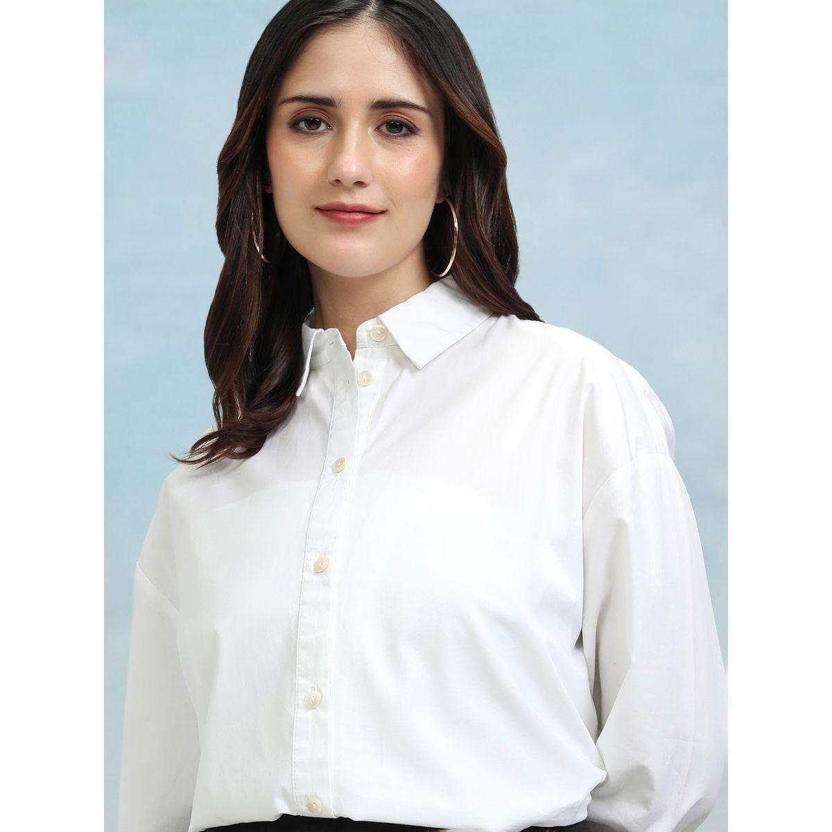 بلوزة سادة بياقة وأكمام طويلة-women-clothing-shirtsandblouses-shirts-image-1